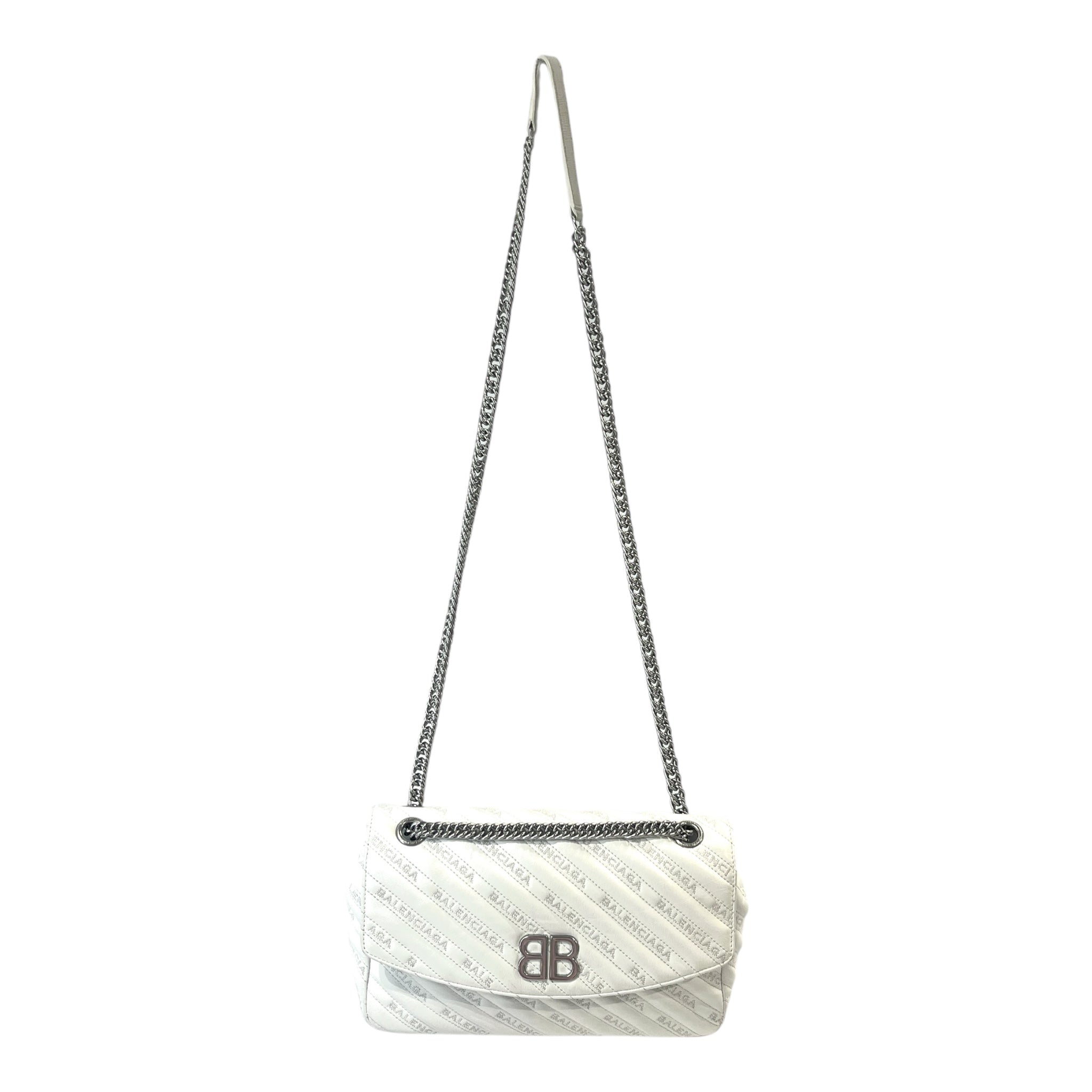 BALENCIAGA/Clutch Bag/Leather/WHT/BB CHAIN ROUND MEDIUM view 1