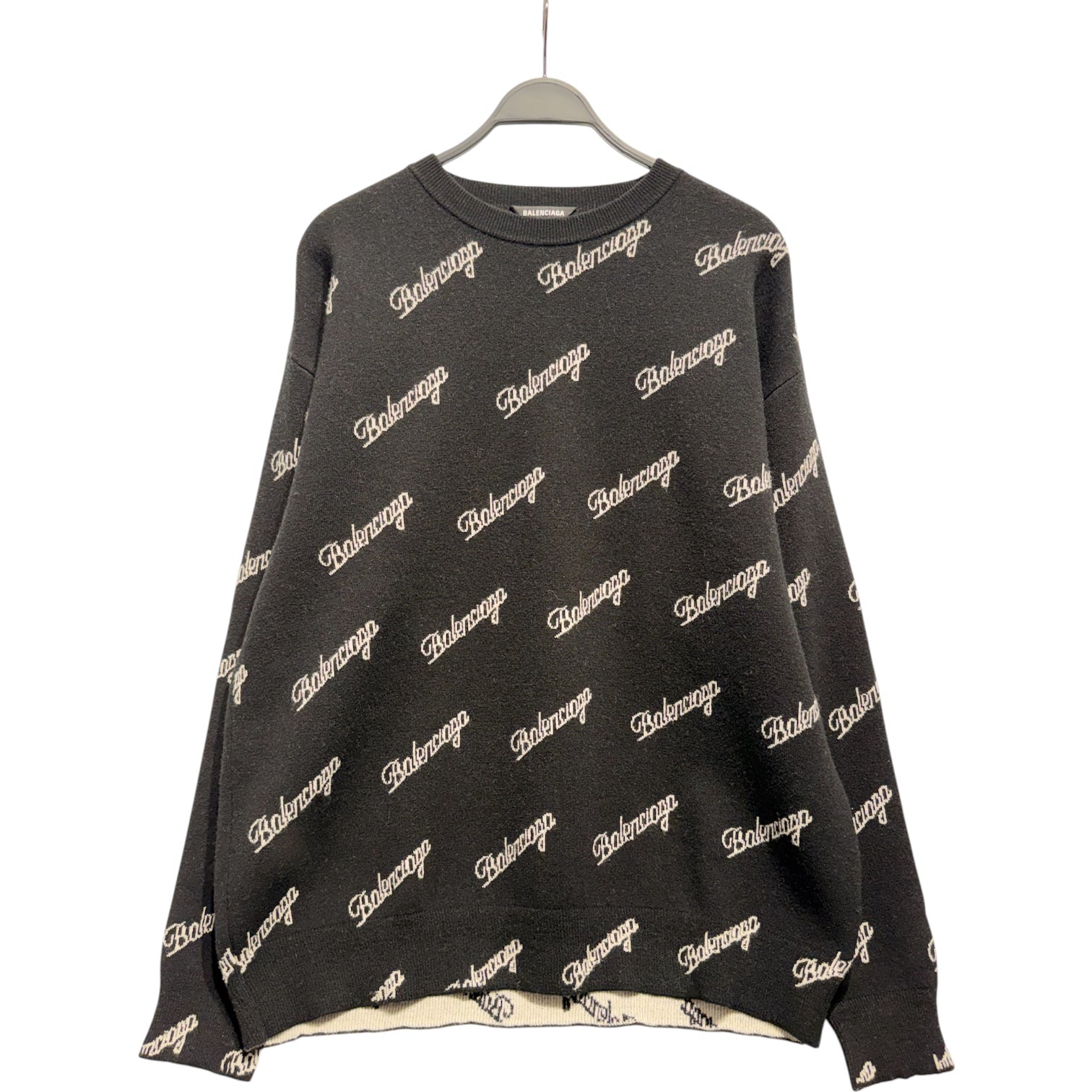 BALENCIAGA/Heavy Sweater/M/All Over Print/Wool/BLK/Oversize/script logo view 1