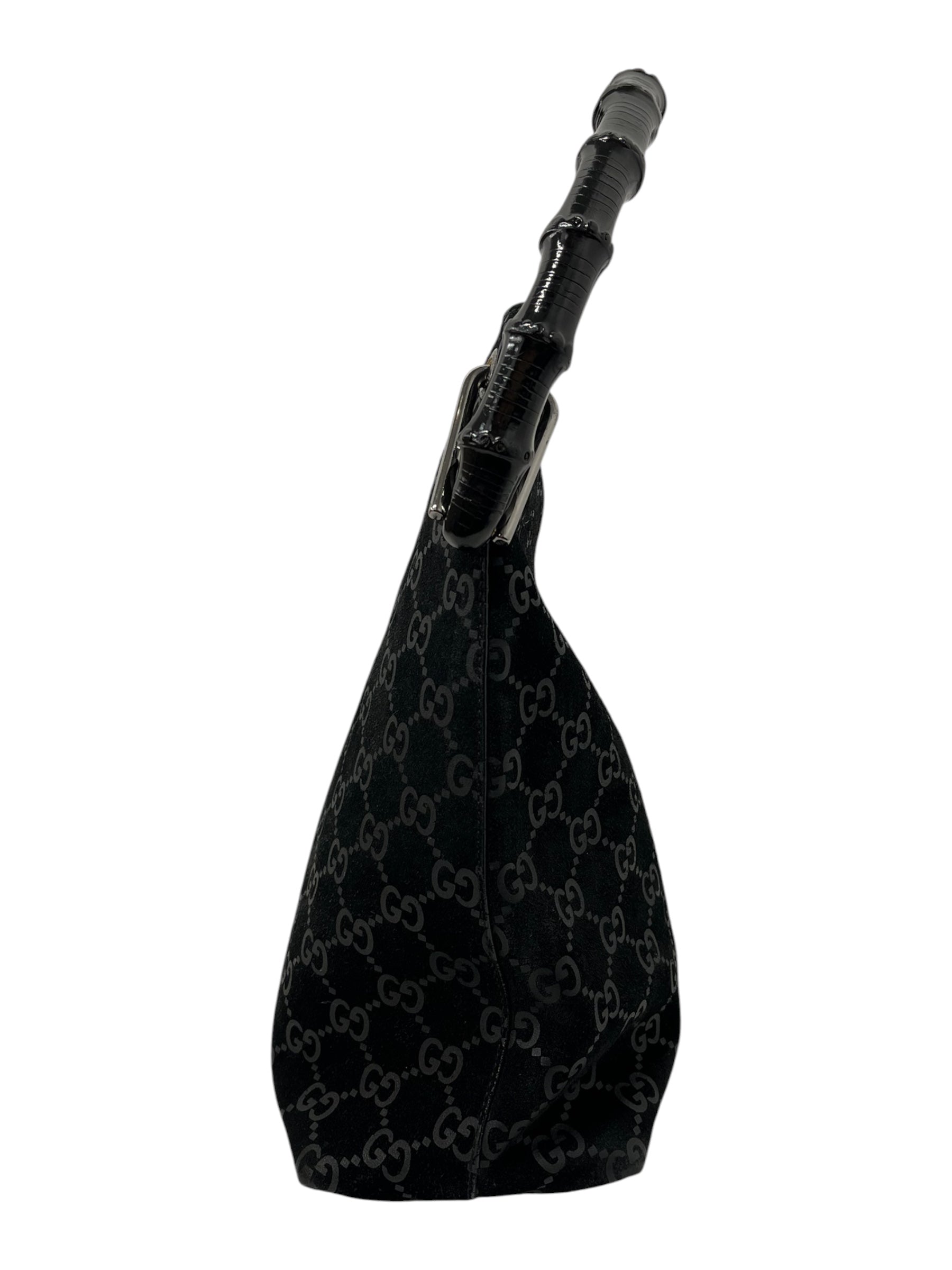 GUCCI/Hand Bag/Monogram/Suede/BLK/BLACK BAMBOO HANDLE view 3