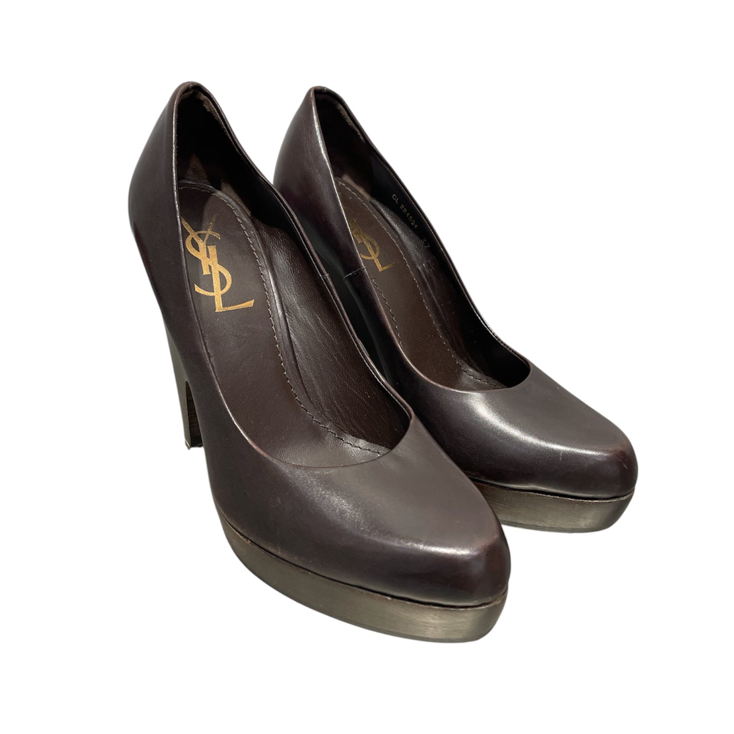 YVES SAINT LAURENT/Heels/EU 37/Leather/BRW/V-Tip/ view 1