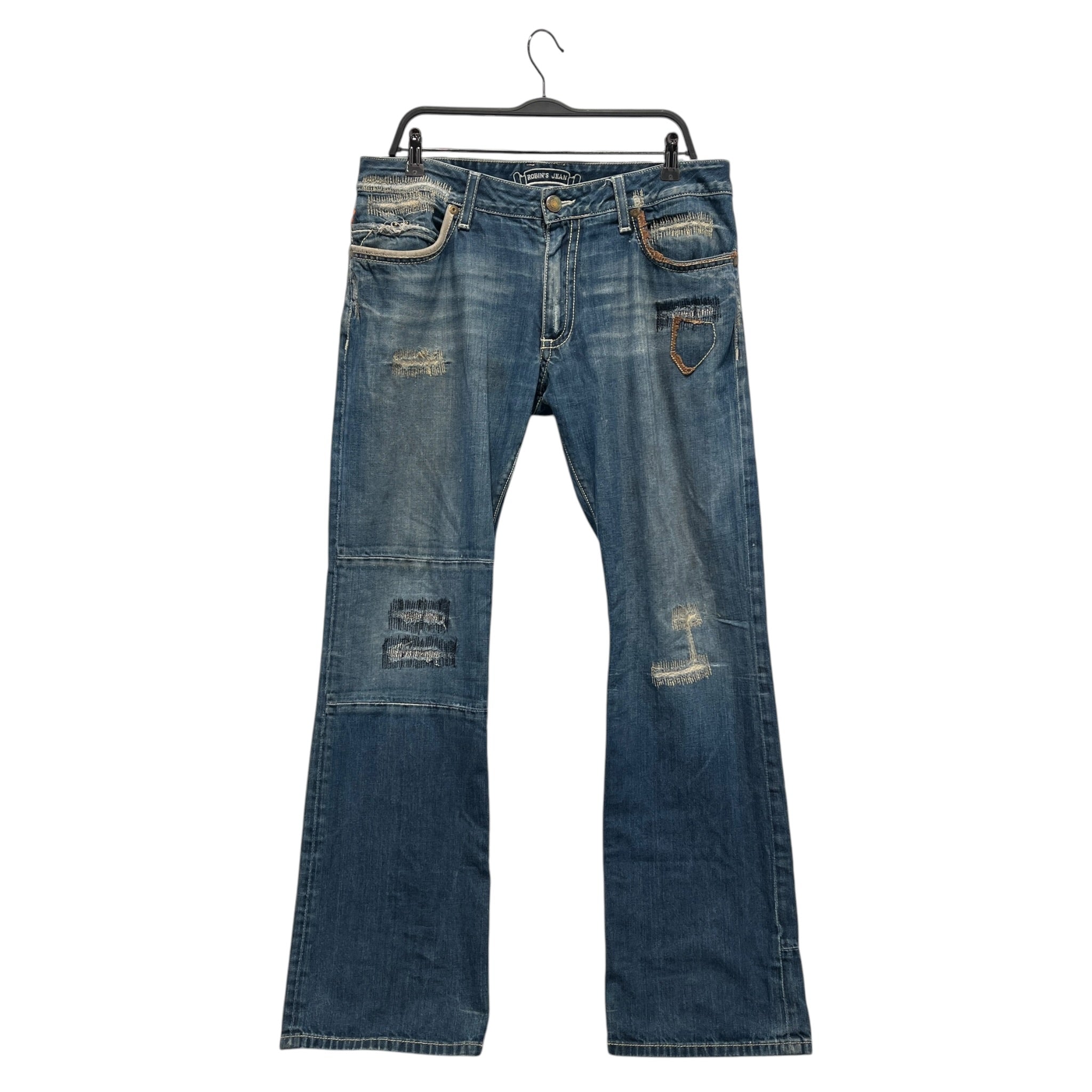ROBIN'S JEAN/Straight Pants/34/Denim/BLU/Distressed/Graphic/Western Long Flap Studded Leg view 1