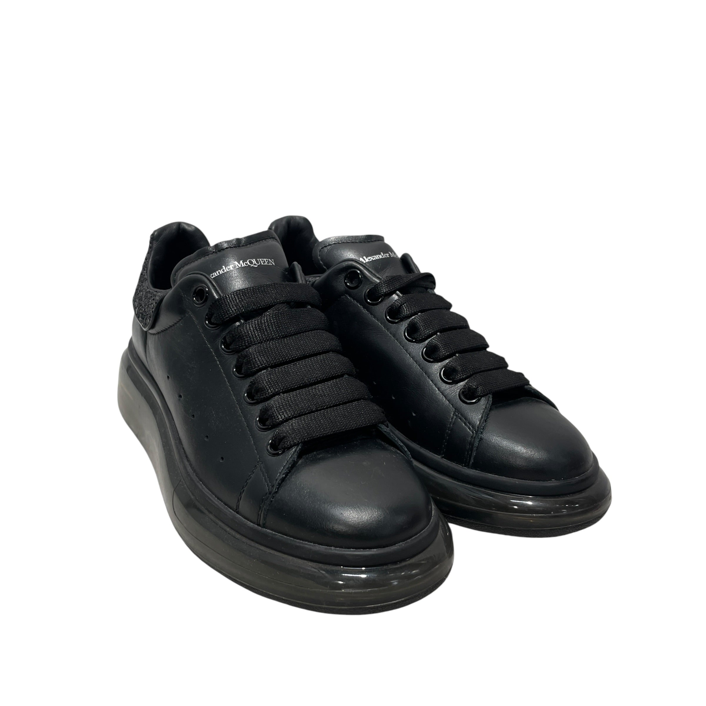 Alexander McQueen/Low-Sneakers/EU 39/Glitter/Leather/BLK/oversized crystal sneaker view 1