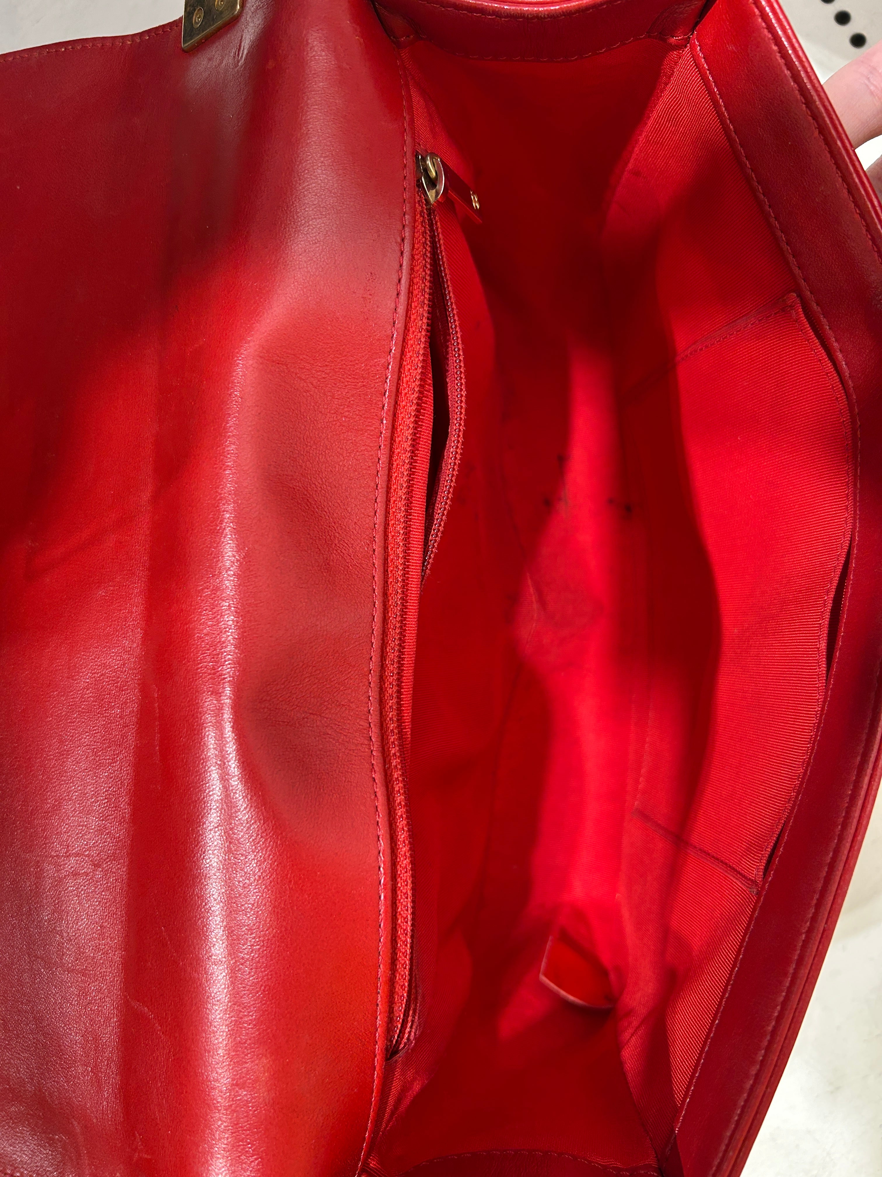 CHANEL/Bag/Leather/RED/BOY BAG QUILTED LAMBSKIN view 4