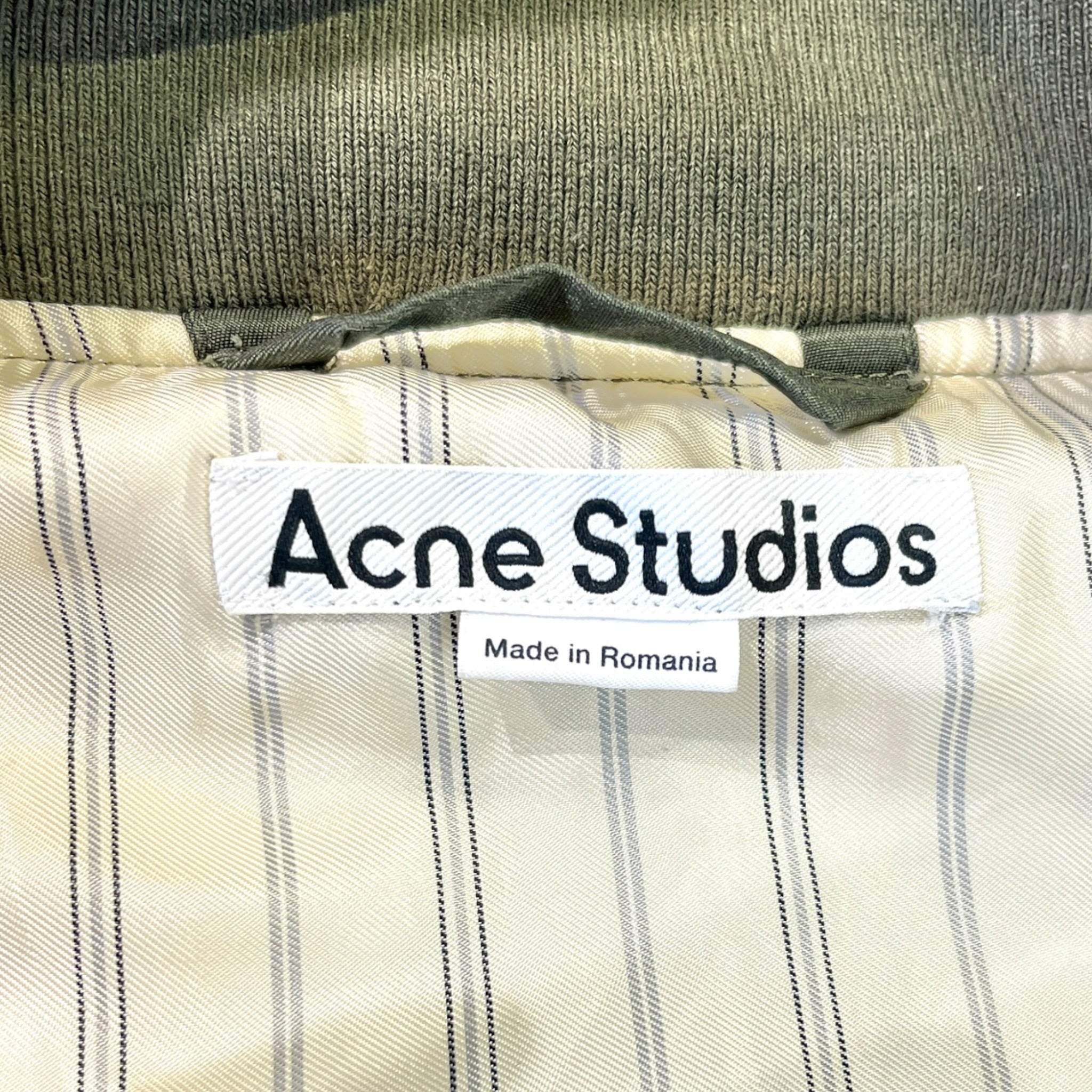 Acne Studios/Flight Jkt/50/Polyester/KHK/No Collar/SATIN BOMBER W/ ORANGE SLEEVES view 3