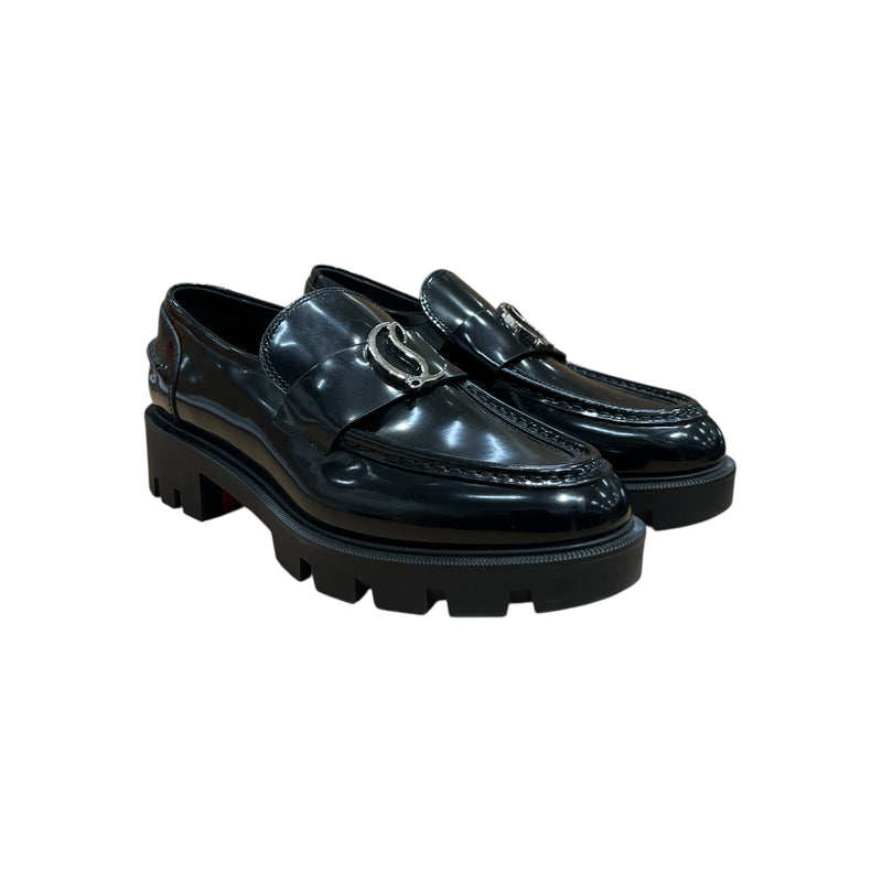Christian Louboutin/Loafers/EU 38.5/Leather/BLK/LOGO
