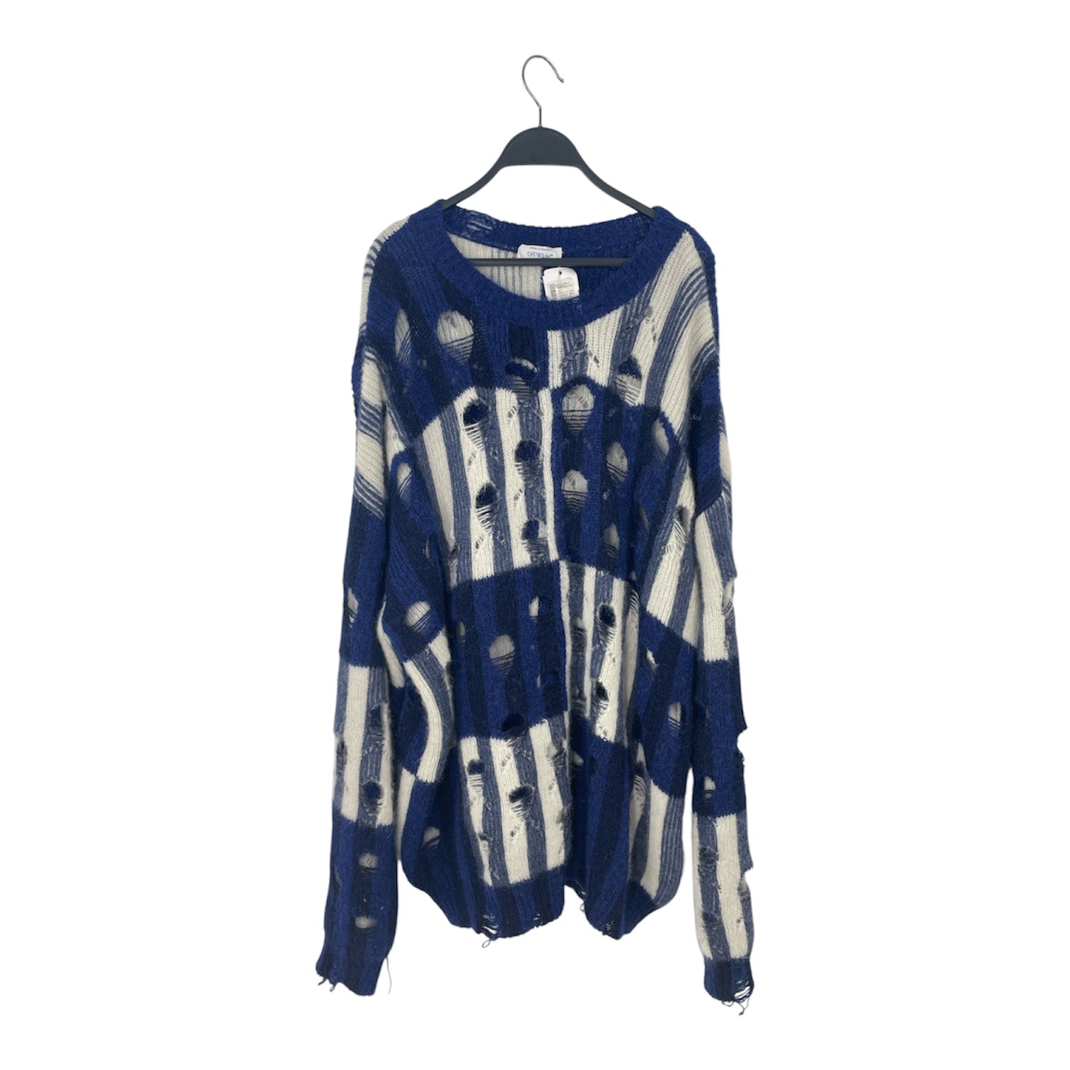 OFF-WHITE/Sweater/L/Cotton/BLU/DISTRESSED CHECKERED SWEATER view 1
