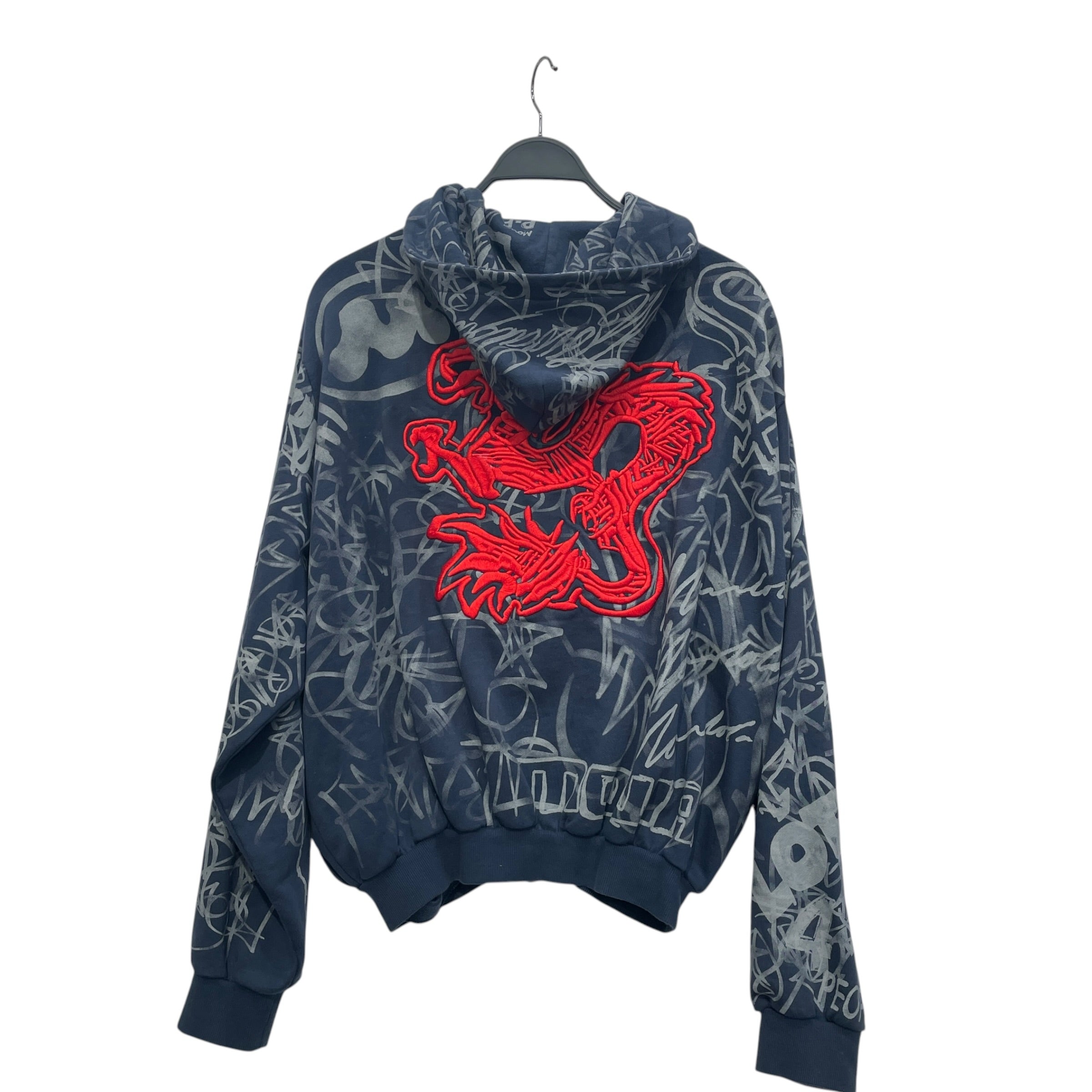 MOWALOLA/Zip Up Hoodie/M/All Over Print/Cotton/NVY/GRAFFITI YANKEES RED DRAGON view 2