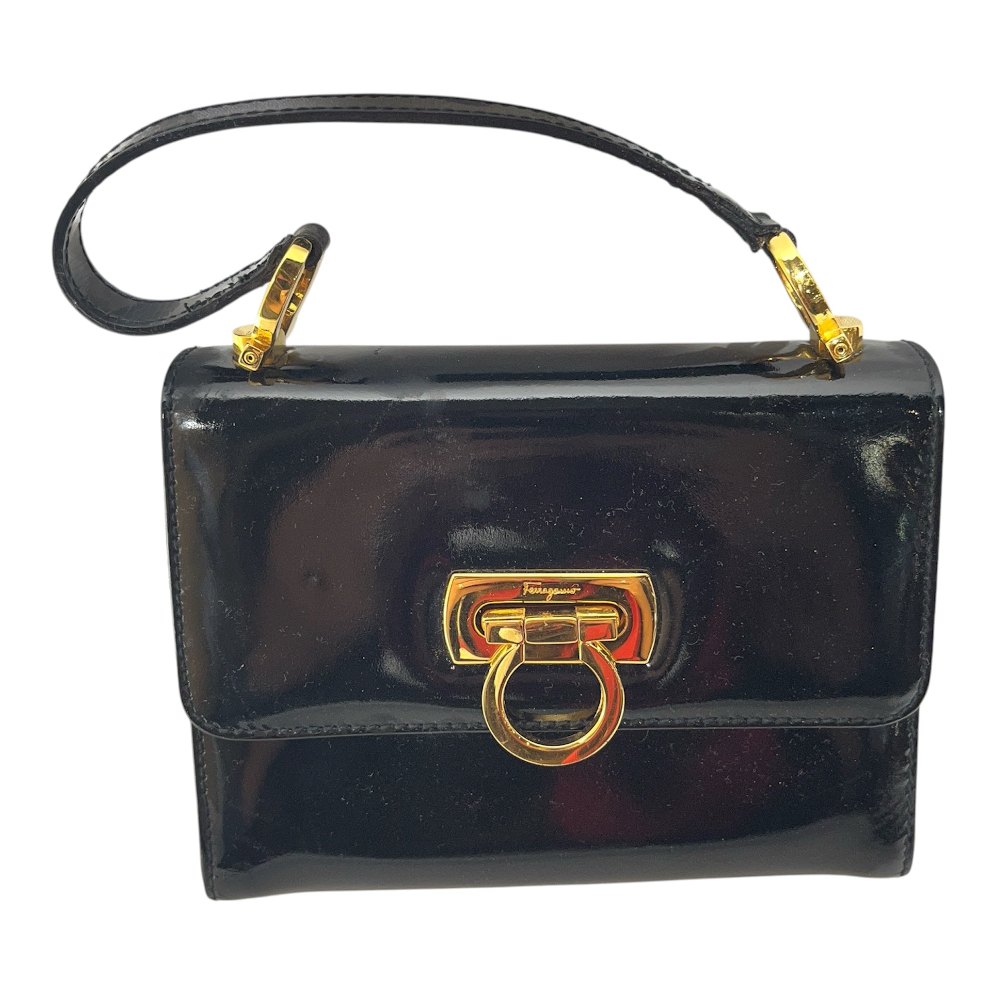 Salvatore Ferragamo/Hand Bag/BLK/PATENT MINI TOP HANDLE view 1