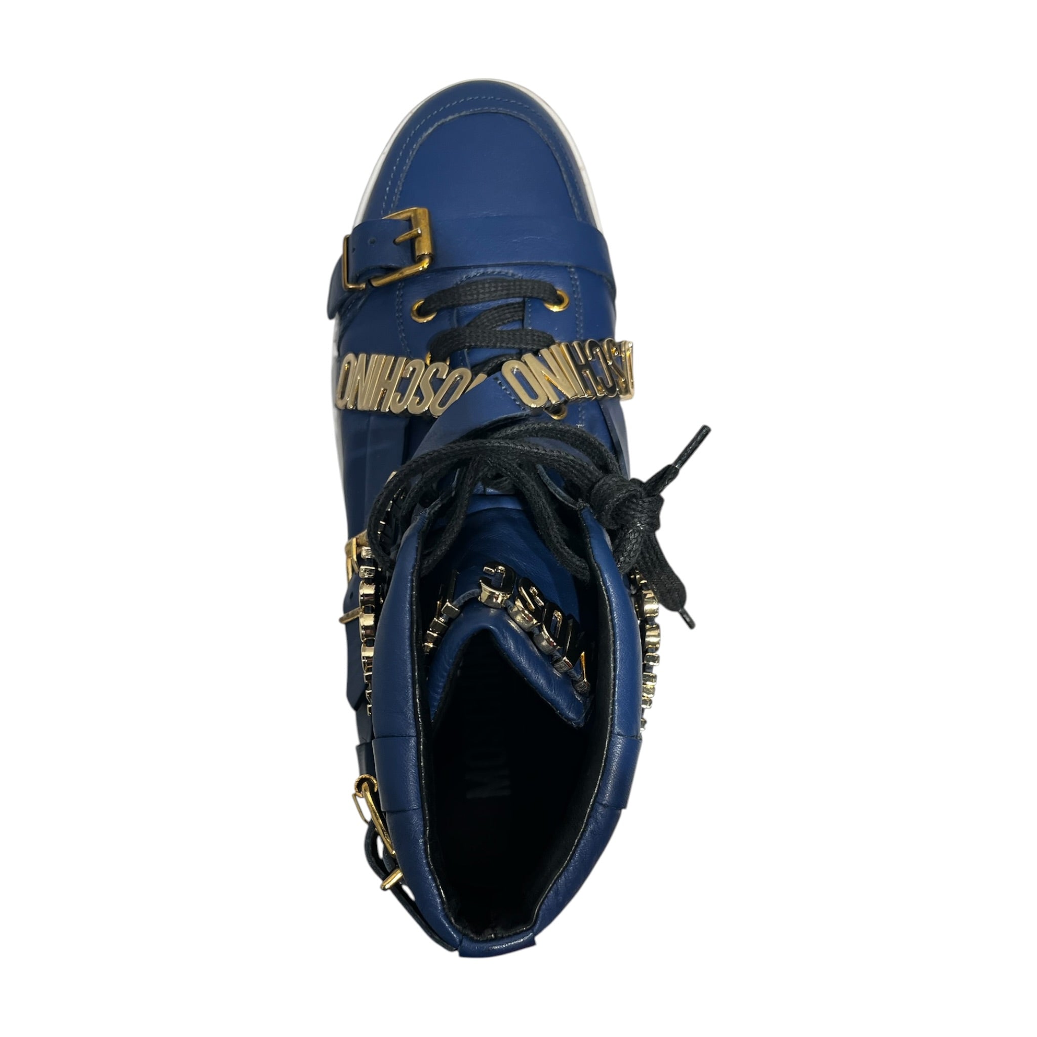 MOSCHINO/Hi-Sneakers/EU 44/Leather/BLU/Gold buckle view 3