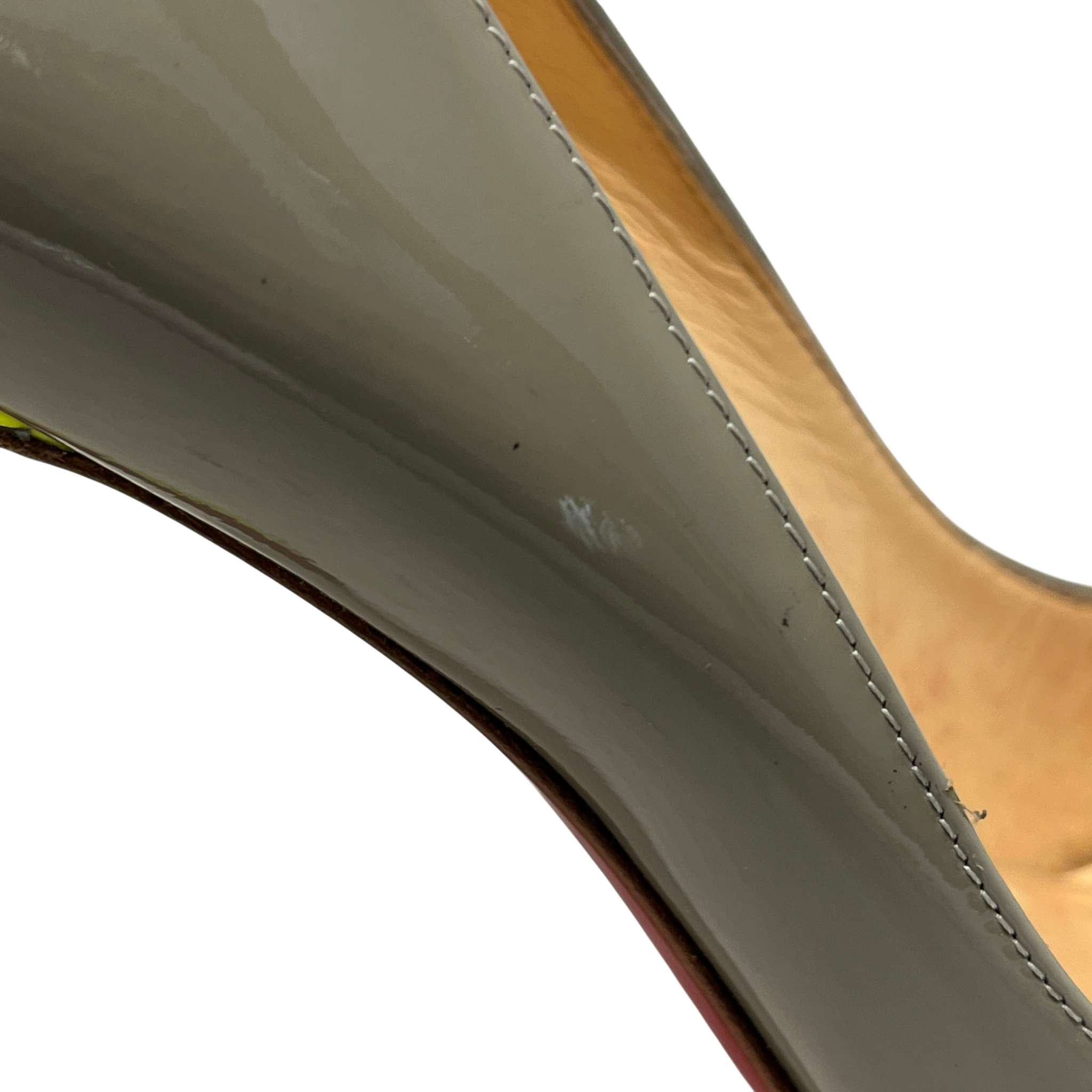 Christian Louboutin/Heels/EU 36.5/Border/Leather/GRY/V-Tip/Greige Pigalle w Neon YLW Heel view 11