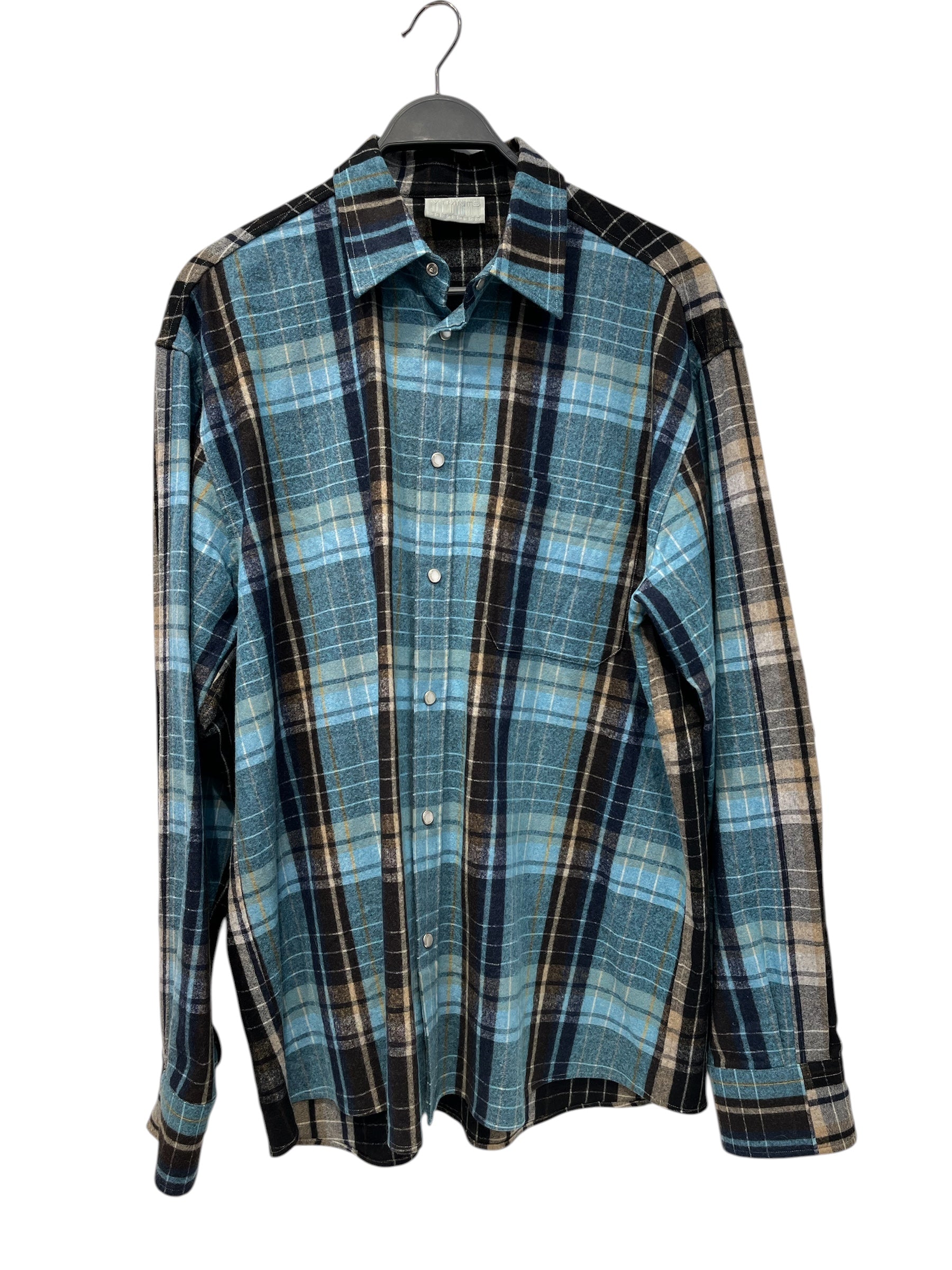 VETEMENTS/Flannel Shirt/M/Cotton/BLU/Open Coller/Plaid/BLK AND BLUE , BARCODE ON NEC view 1