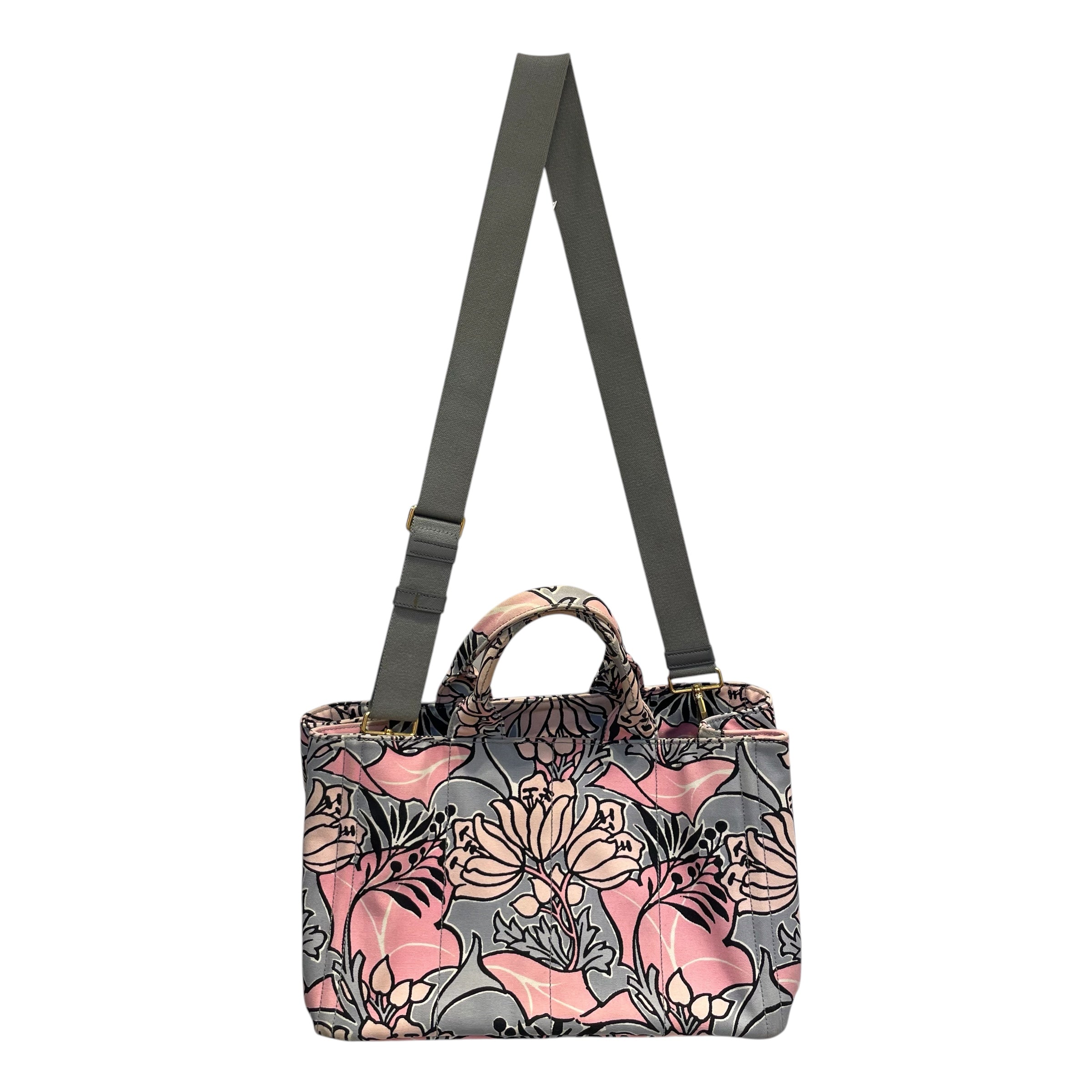 PRADA/Tote Bag/Floral Pattern/PNK/GREY STRAP, FLOWERS ALL OVR view 3