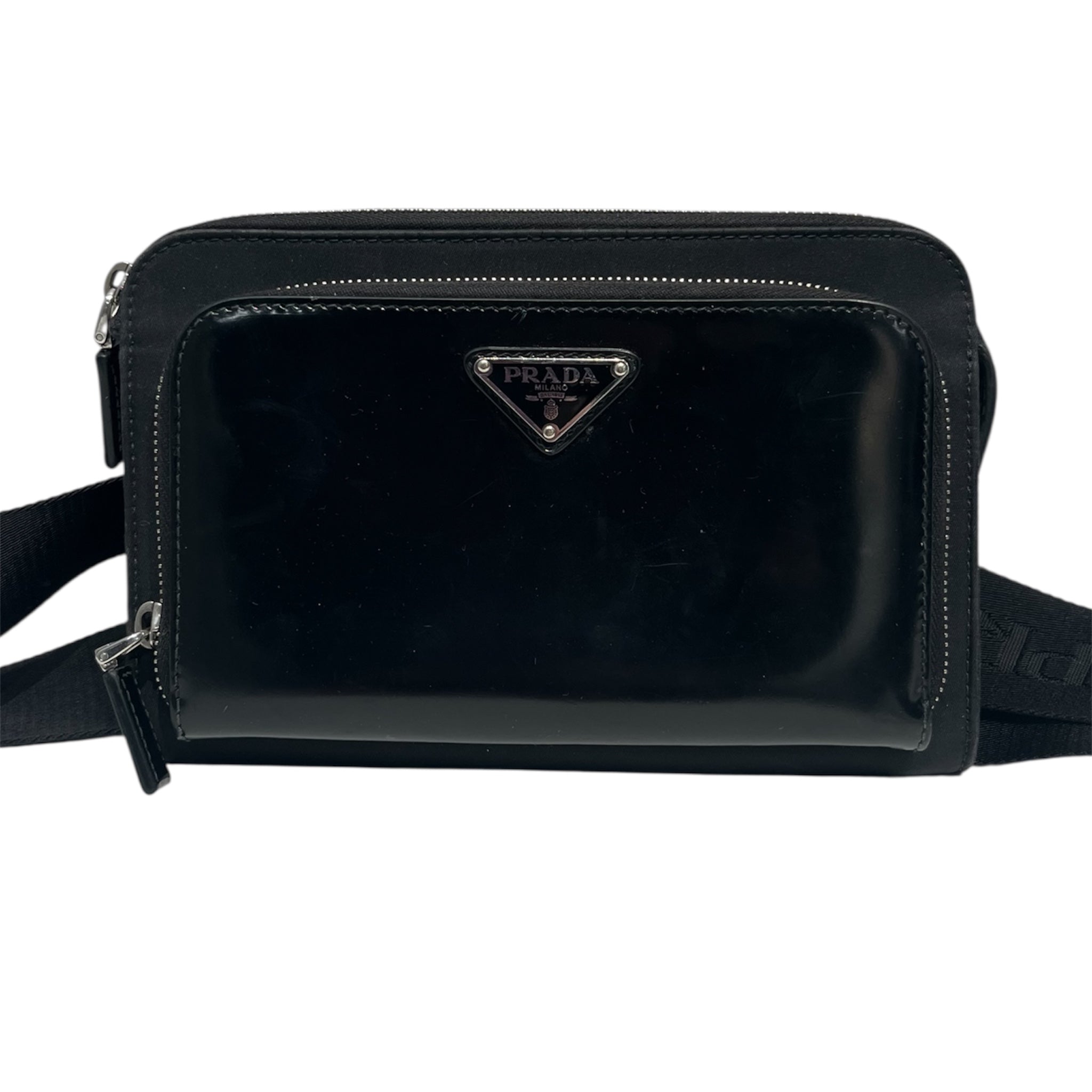PRADA/Cross Body Bag/Leather/BLK/CRYSTAL RIBBON BAG view 1
