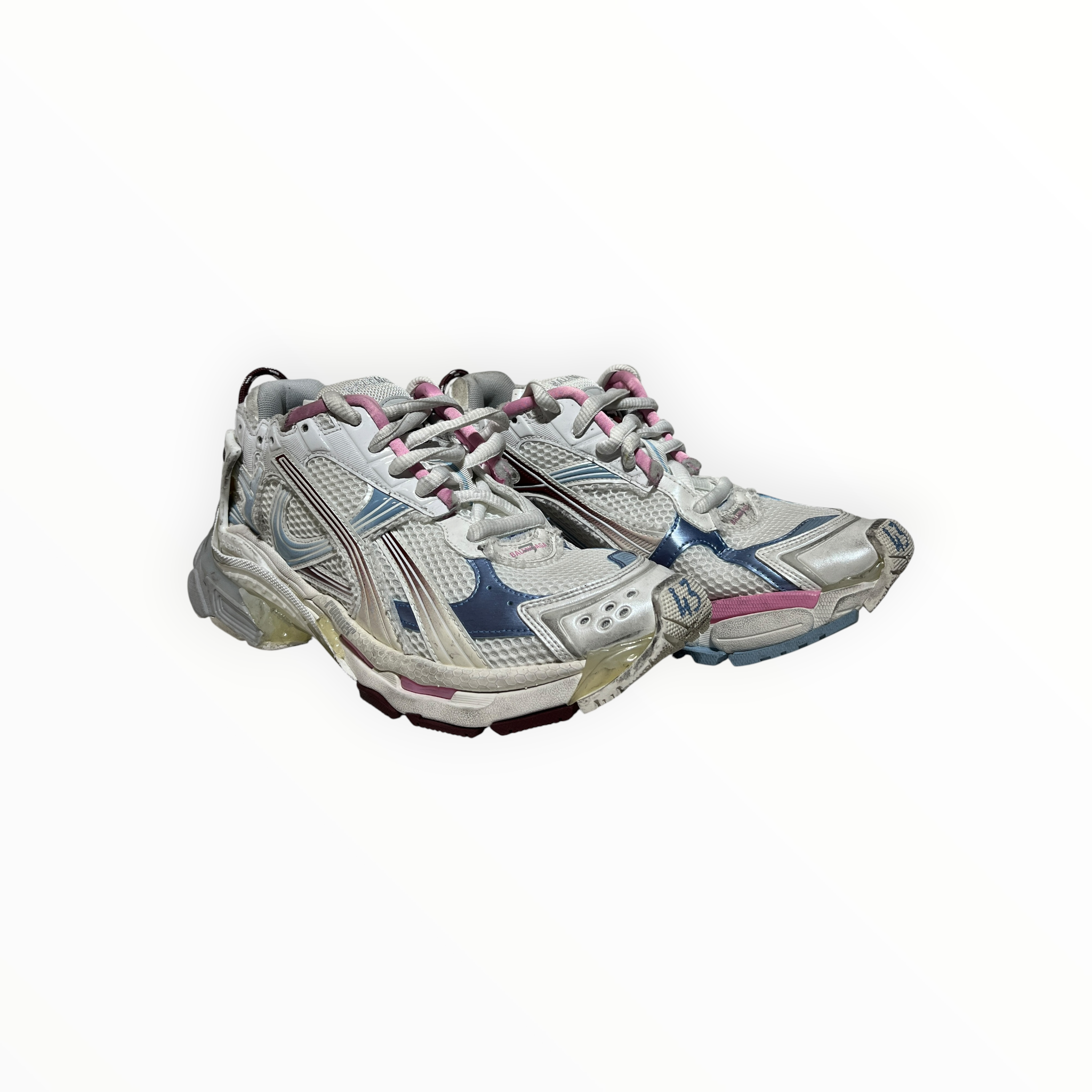 BALENCIAGA/Low-Sneakers/US 10/Leather/WHT/blue and pink runner gradient view 1
