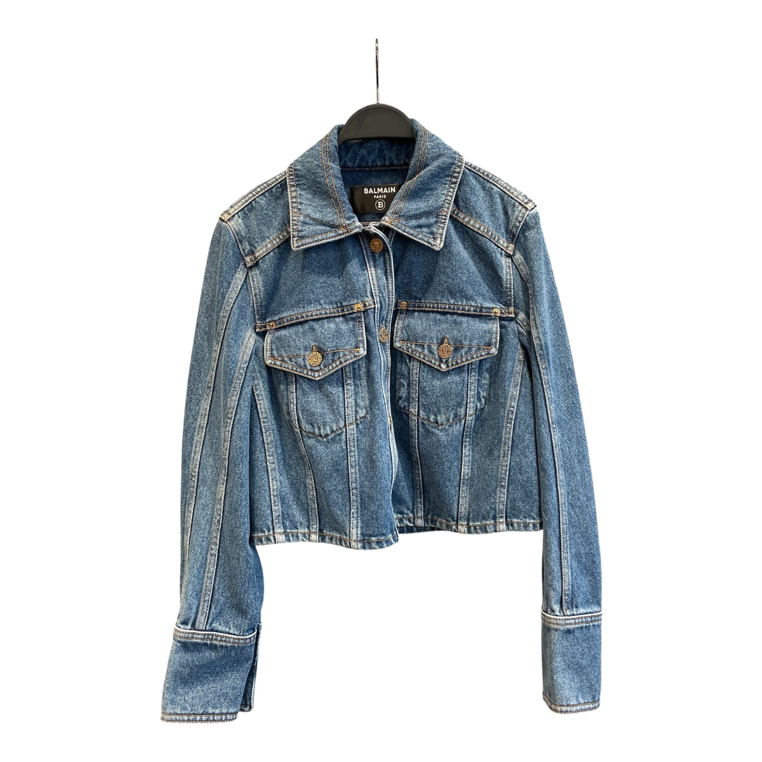 BALMAIN/Jacket/38/Denim/BLU/cropped denim jacket view 1