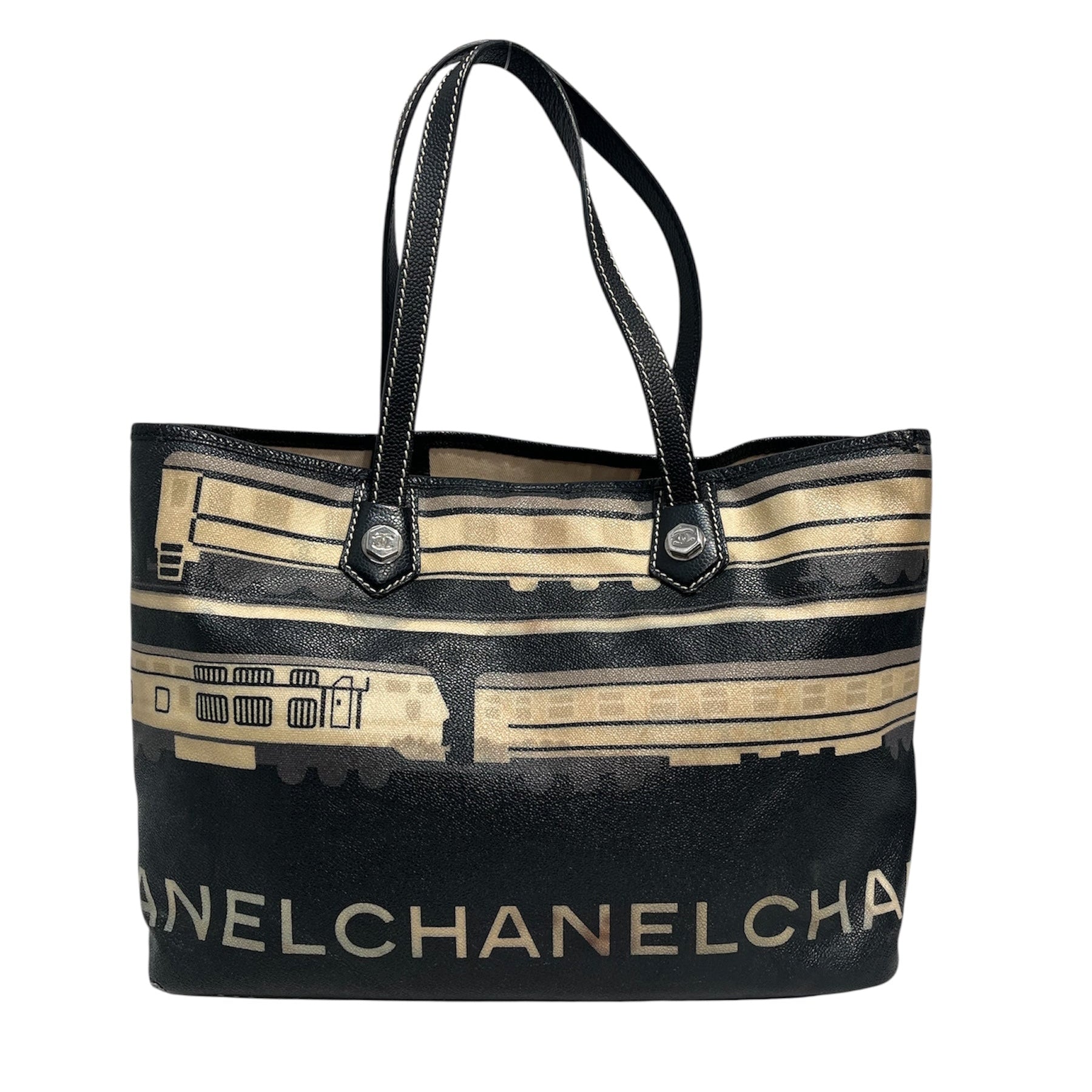 CHANEL/Hand Bag/All Over Print/Leather/BLK/LE TRAIN TOTE view 1