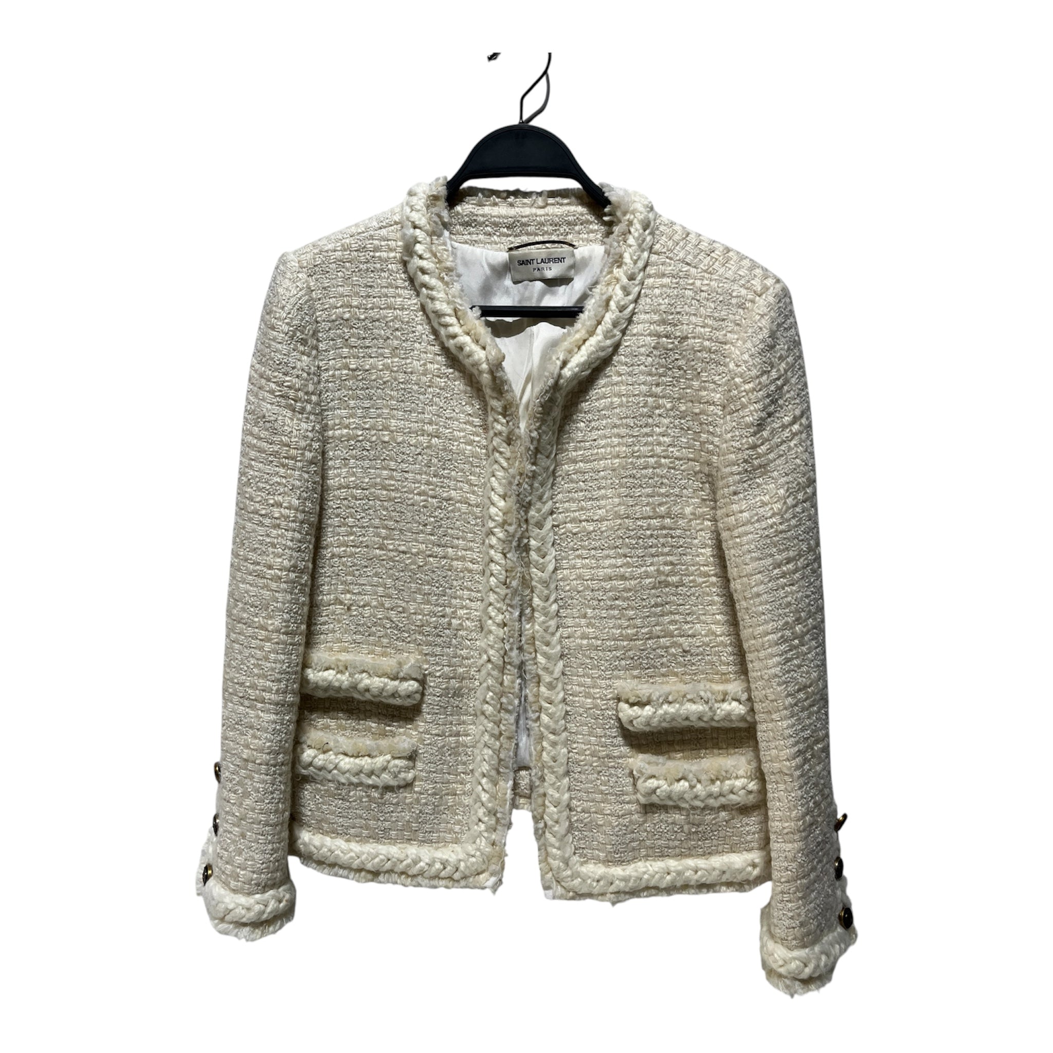 SAINT LAURENT/Coat/36/WHT/tweed braided coat view 1