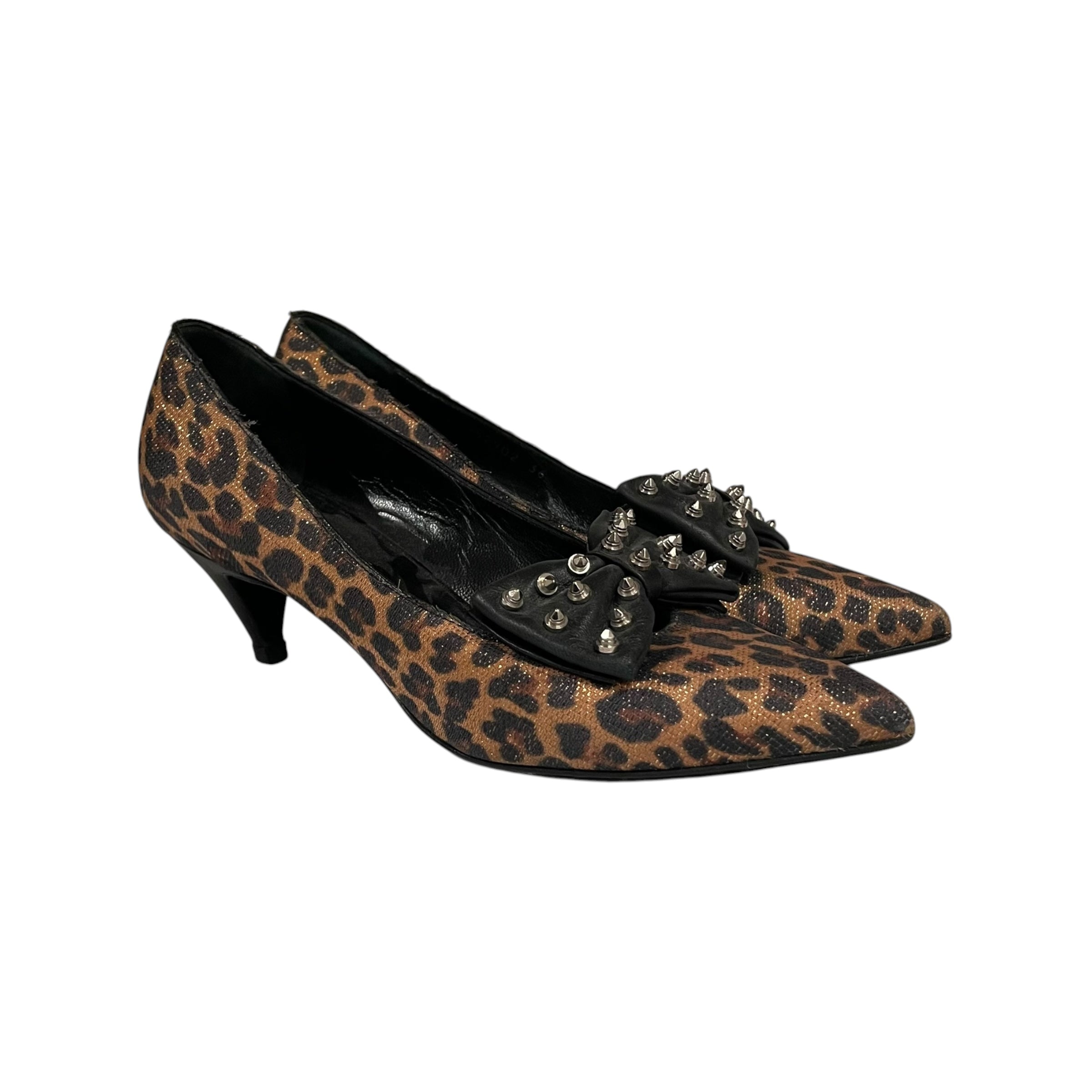 SAINT LAURENT/Heels/EU 36/Leopard/Polyester/BEG/SPIKED BOW view 1