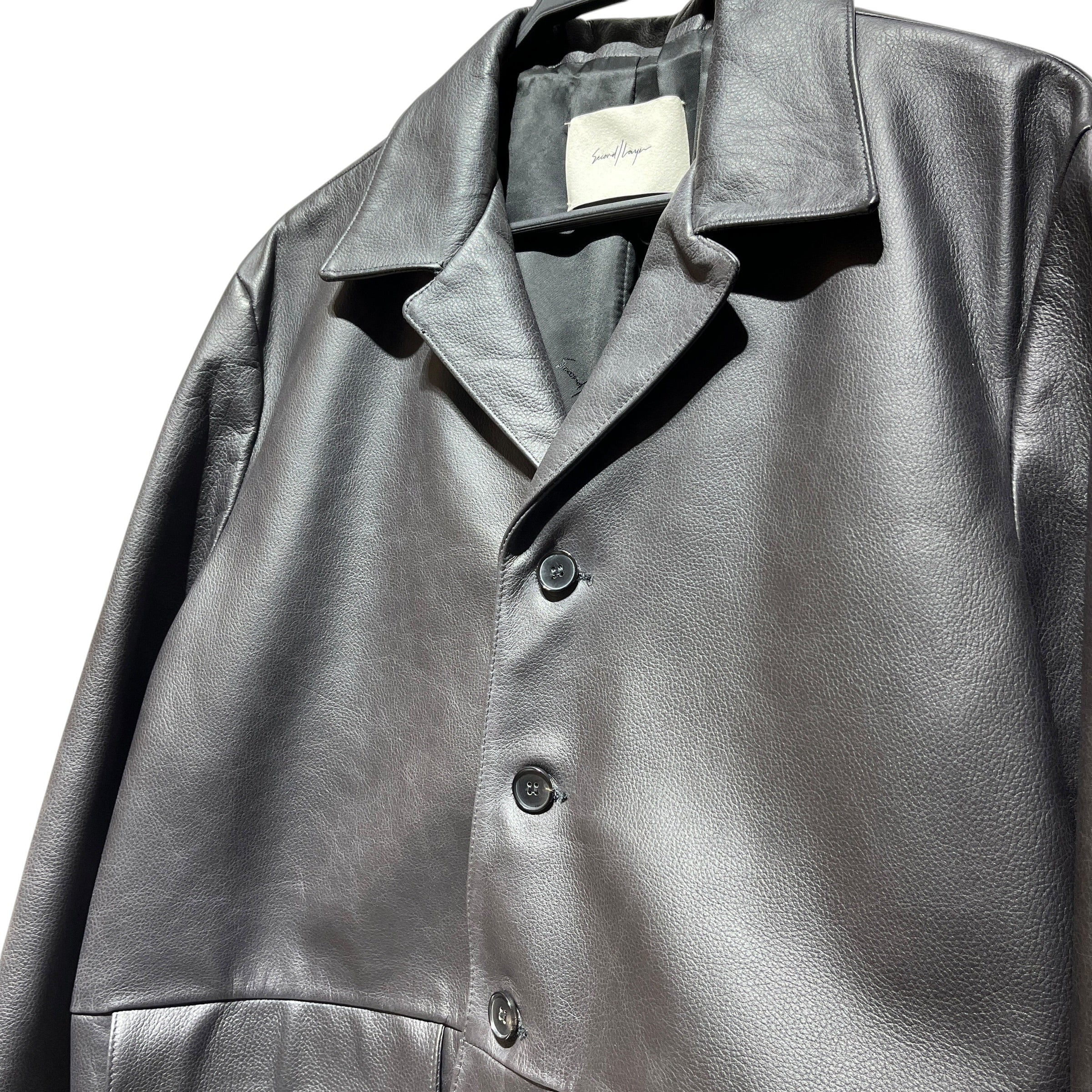 Second/Layer/Leather Jkt/48/Leather/BLK/long coat view 3