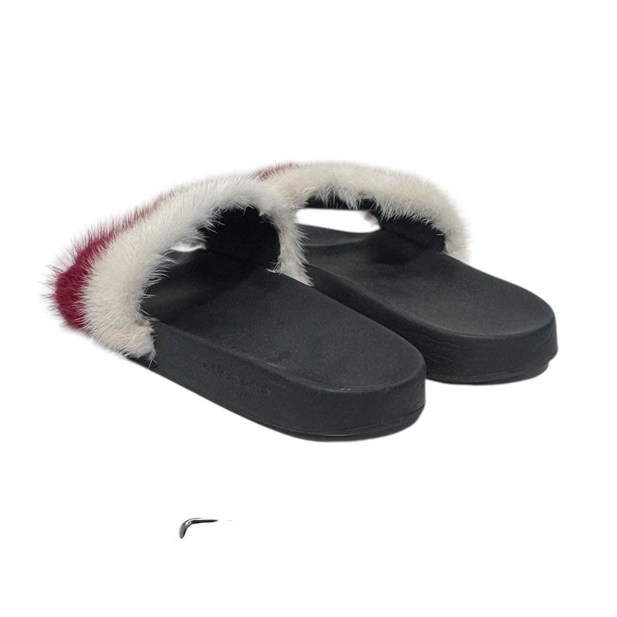 GIVENCHY/Sandals/EU 41/Stripe/Leather/BLK/Open-Toe/Fur Colorblock Pattern Slides view 2