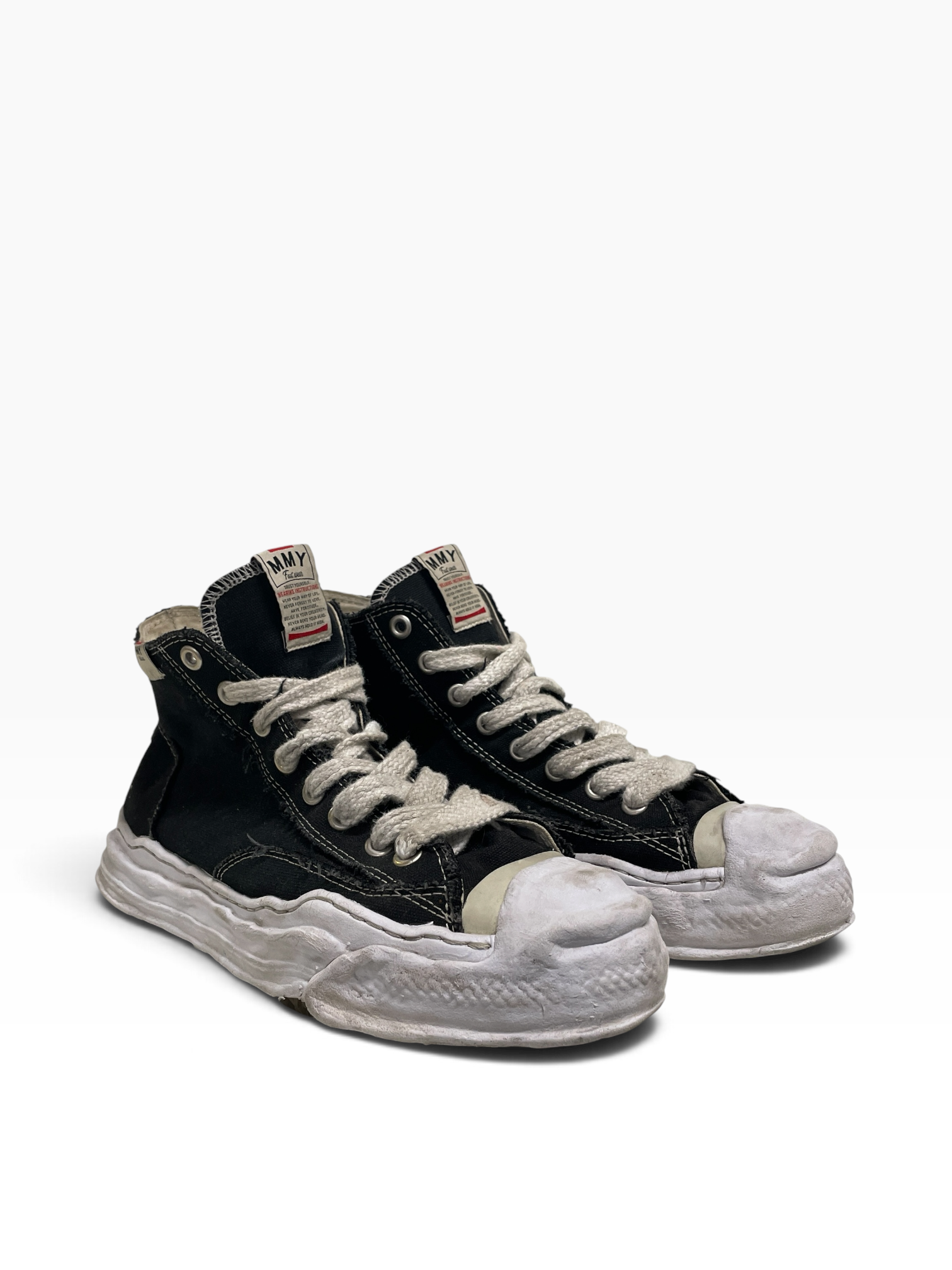 MIHARA YASUHIRO/Hi-Sneakers/EU 44/Cotton/BLK/CHUNKY OFF WHT LACES view 1