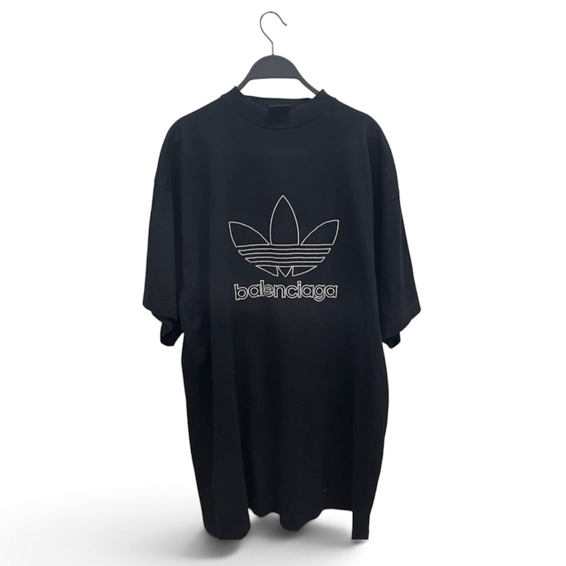 BALENCIAGA/T-Shirt/2/Cotton/BLK/Adida sign with balenci under view 1