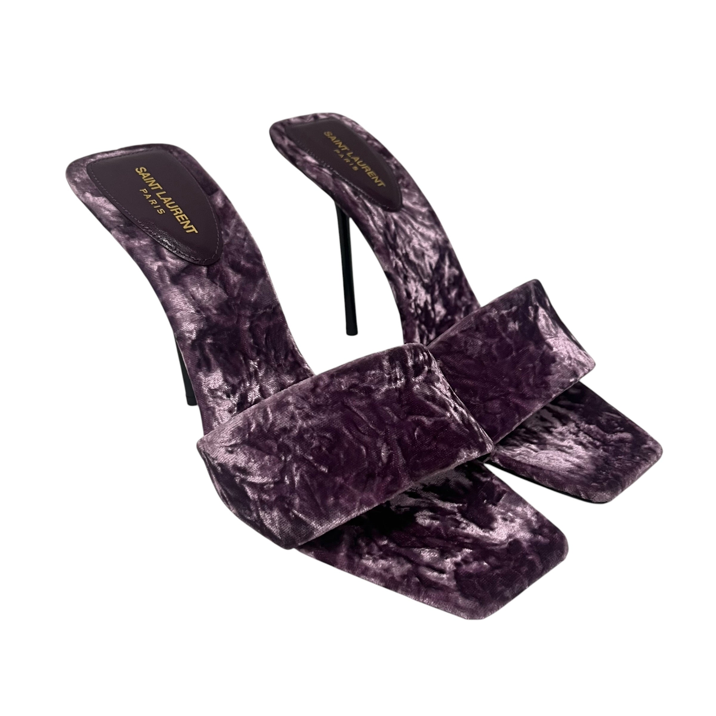 SAINT LAURENT/Heels/US 8.5/Velour/PPL/Open-Toe/CRUSHED VELVET SANDAL view 1