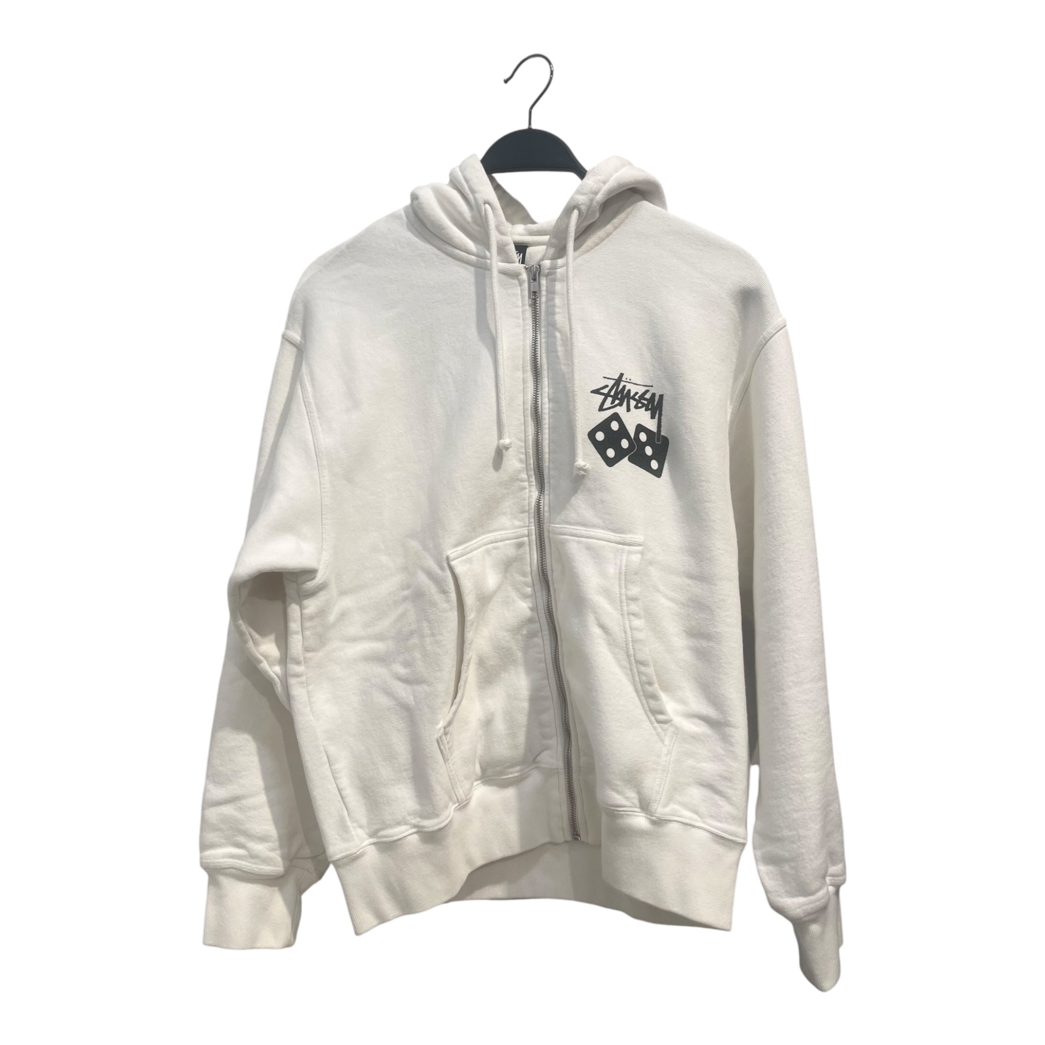 STUSSY/Zip Up Hoodie/M/Cotton/WHT/dice logo view 1