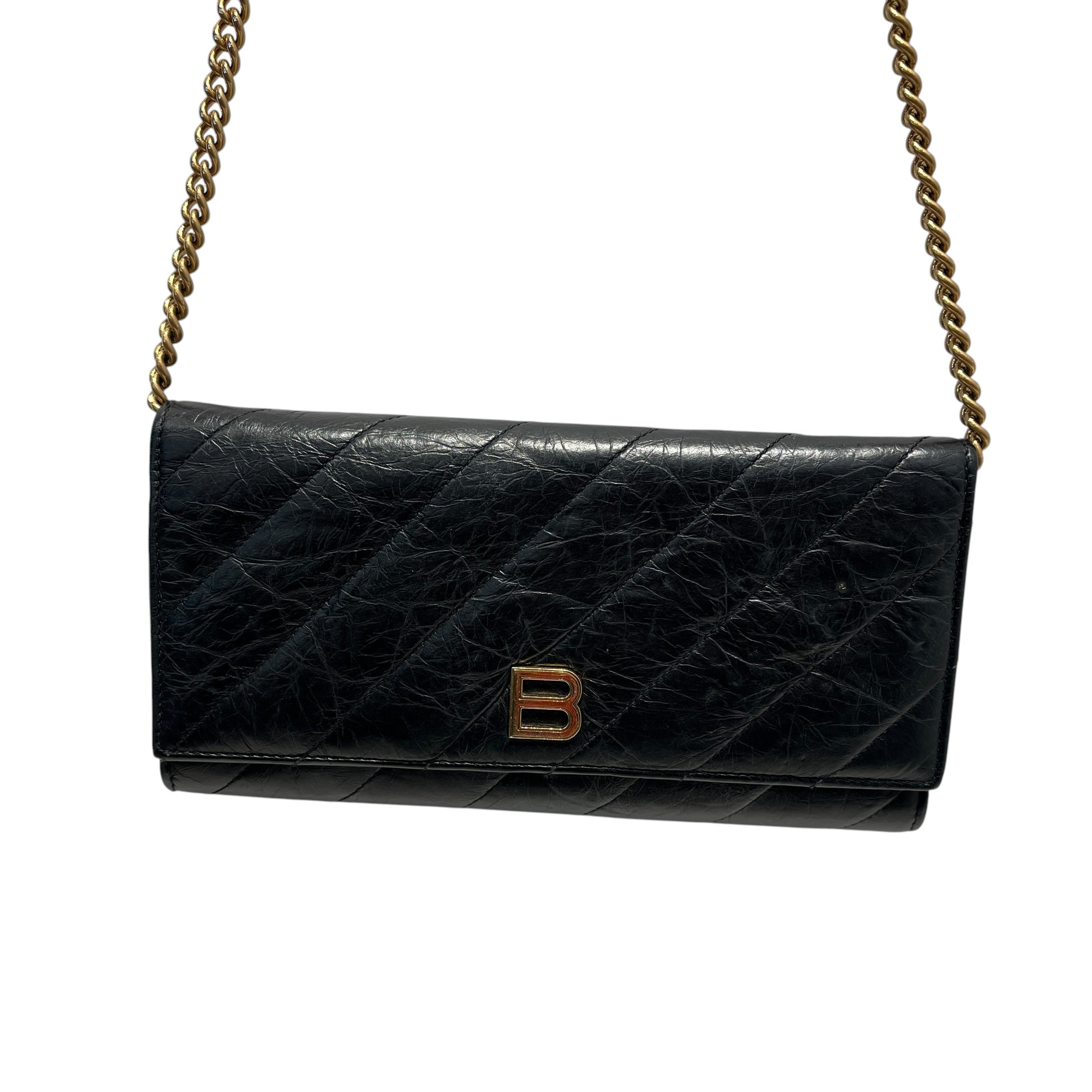 BALENCIAGA/Cross Body Bag/Leather/BLK/crush wallet on chain view 24