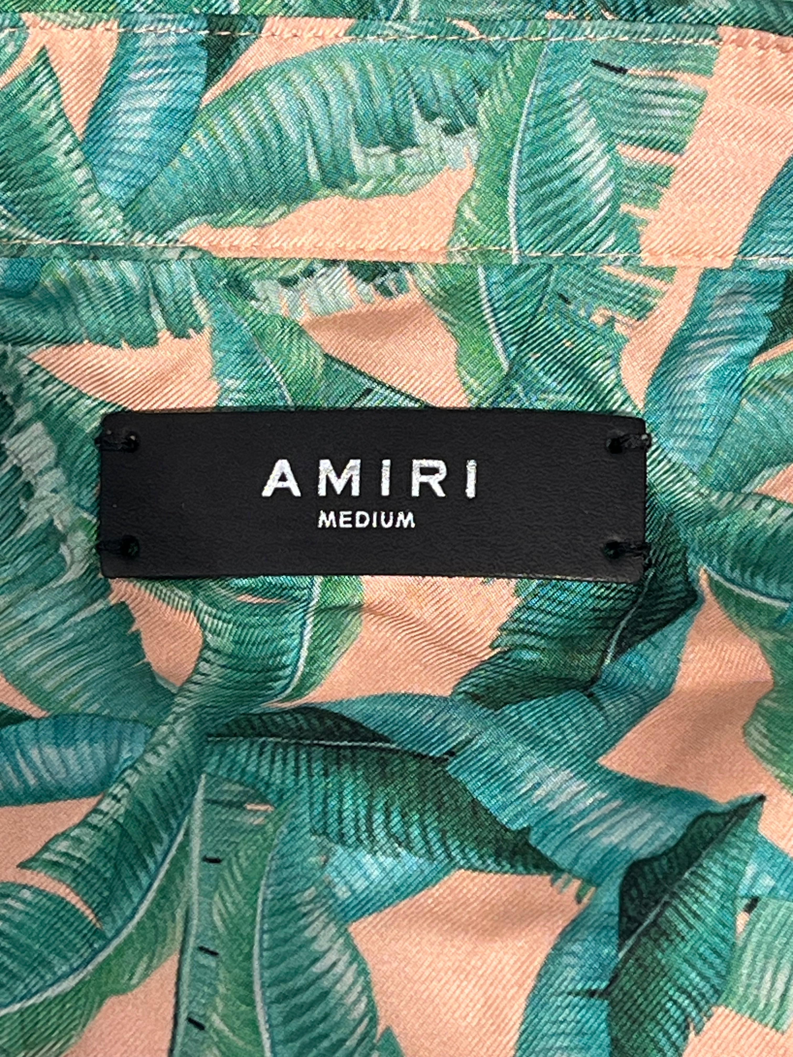 AMIRI/LS Shirt/M/Silk/GRN/Floral Pattern/banana leaf white buttons view 3