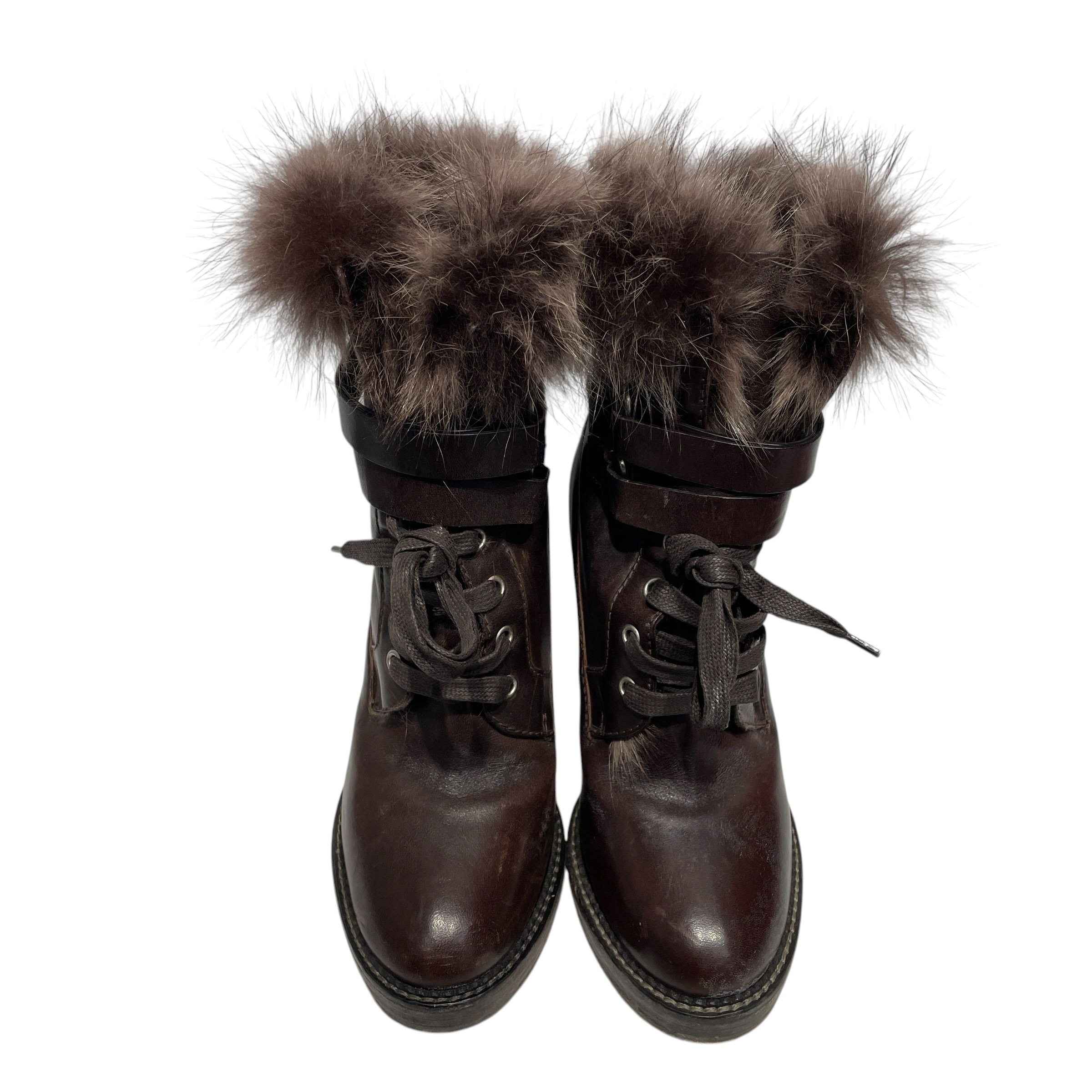 BRUNELLO CUCINELLI/Boots/EU 38/BRW/Fur Ankle Double Strap view 2