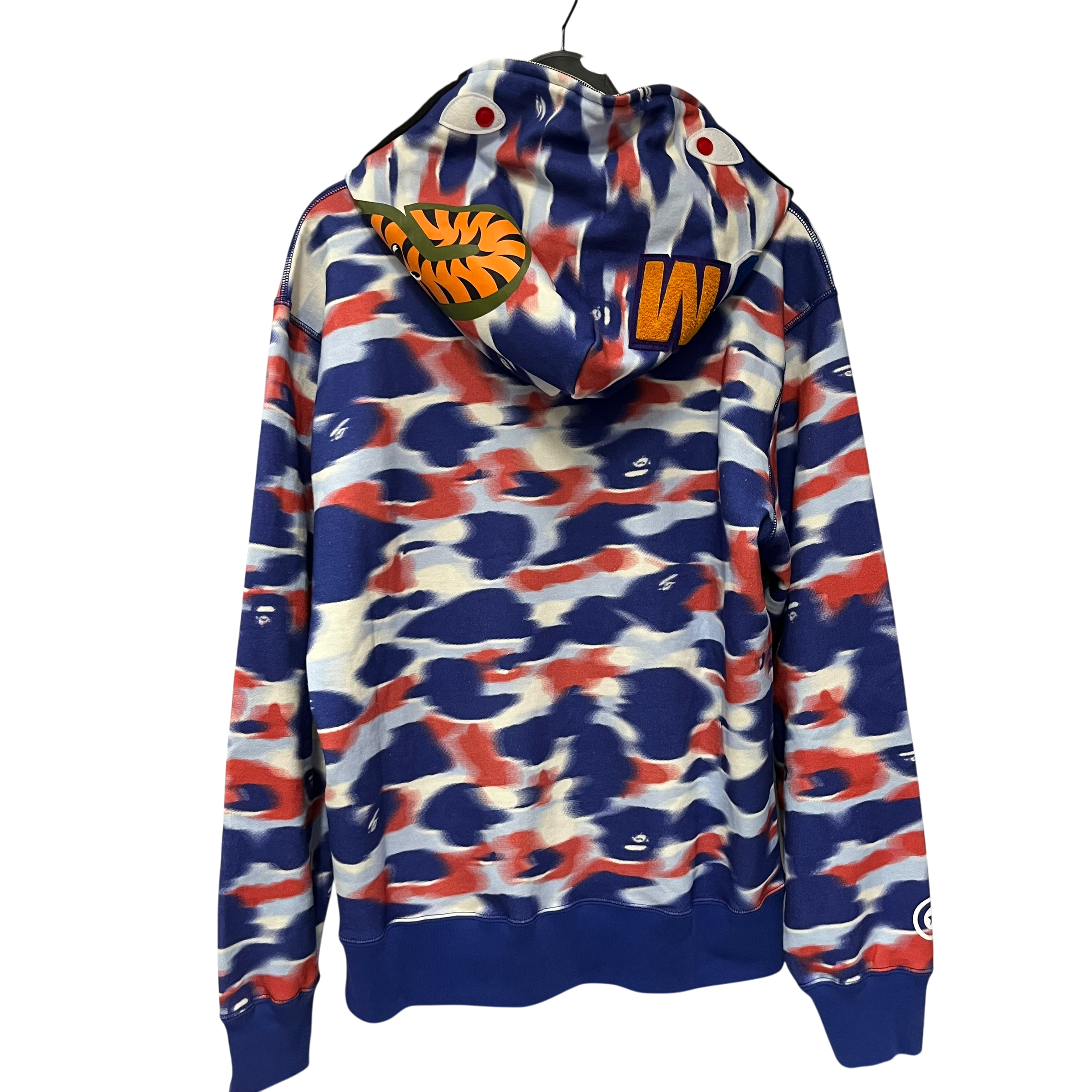 A BATHING APE/Zip Up Hoodie/XL/Graphic/Cotton/BLU/fire camo shark zip view 2