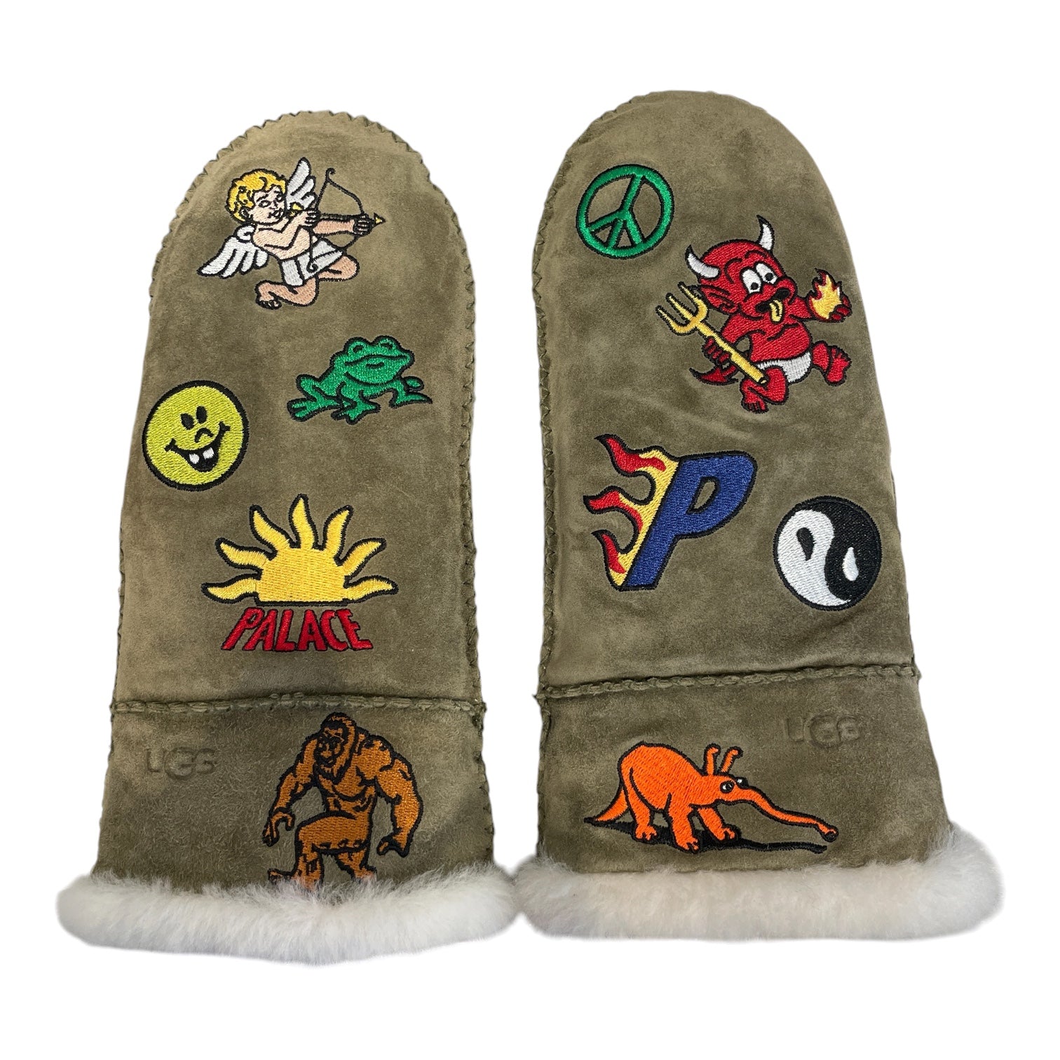 UGG australia/PALACE/Gloves, Mittens/Graphic/Leather/GRN/M's/PATCHES / FUR LINED view 1