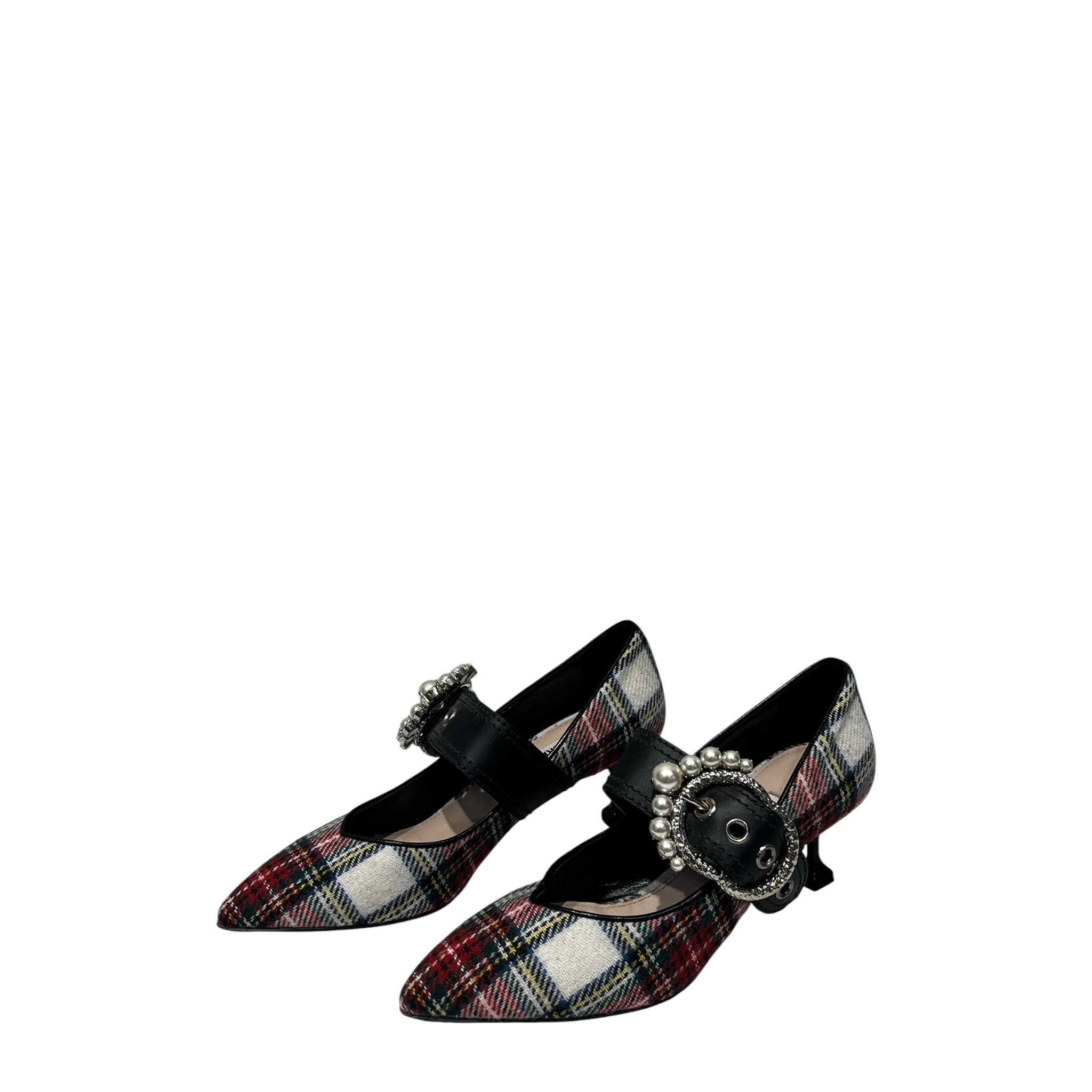 MIU MIU/Heels/EU 38/Tartan/Tweed/MLT/faux pearl view 2