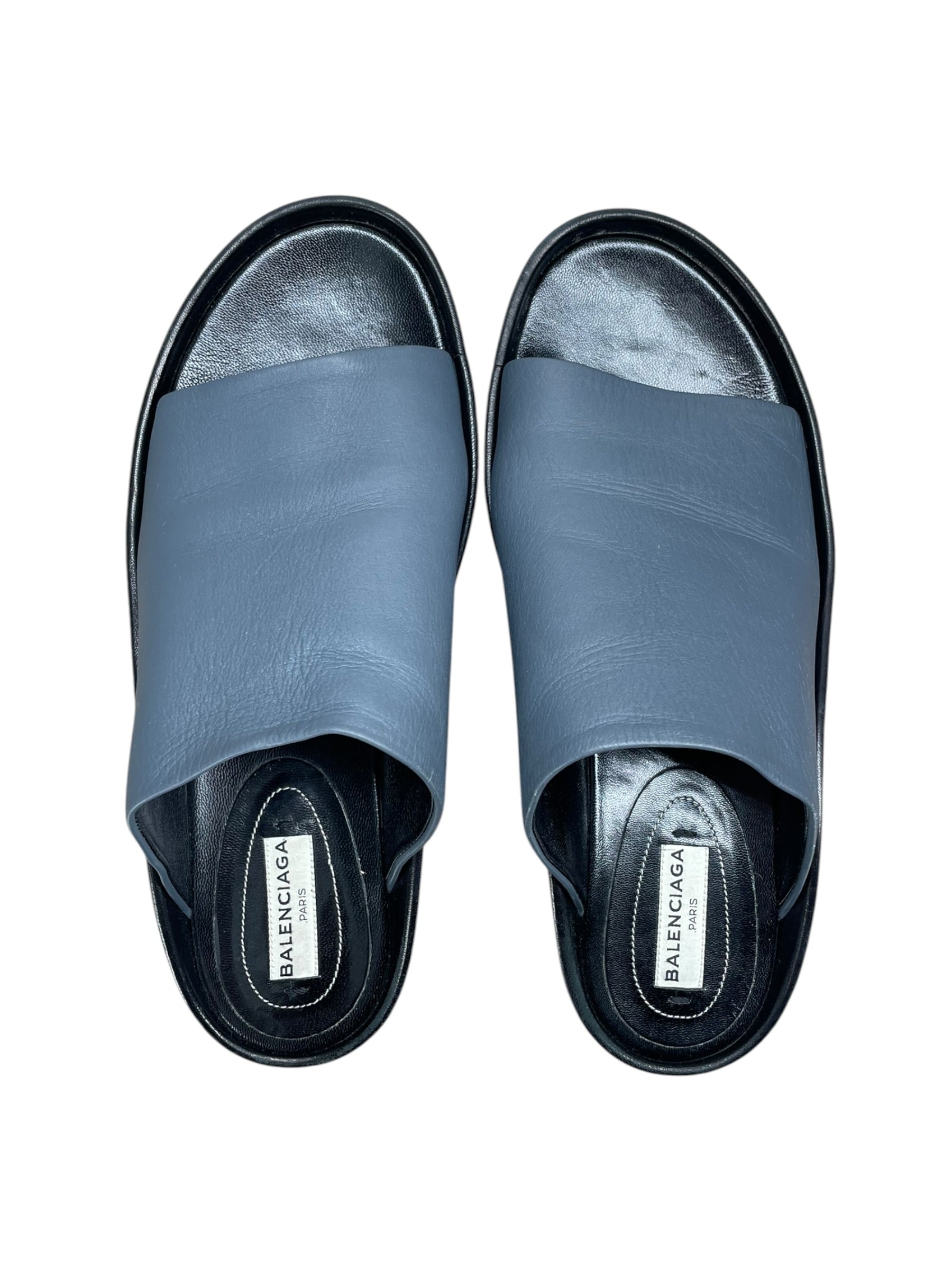 BALENCIAGA/Sandals/US 6/Leather/BLK/GREY STRAP BLACK SANDAL view 3