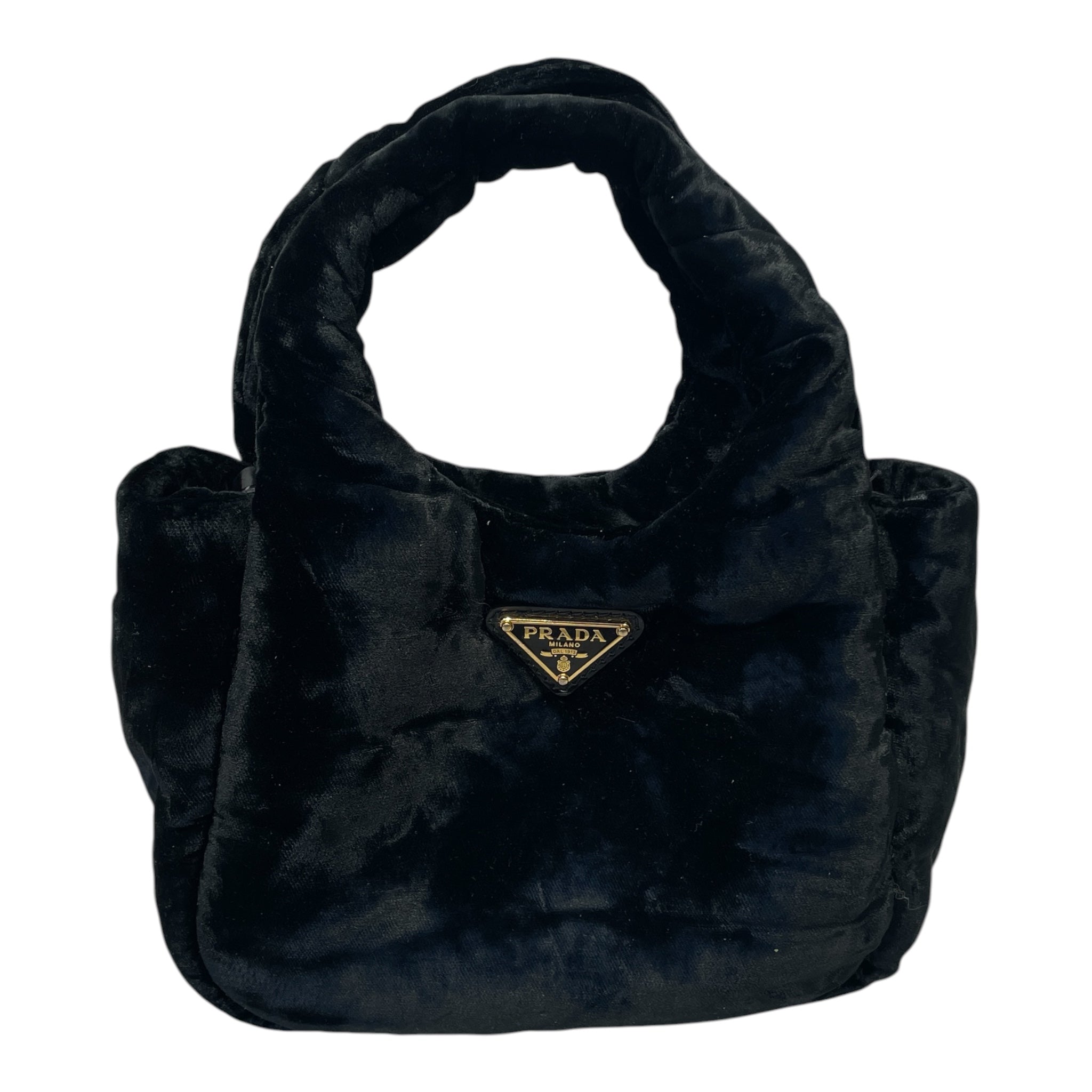 PRADA/Hand Bag/Velour/BLK/mini velvet bag/ leather strap view 1