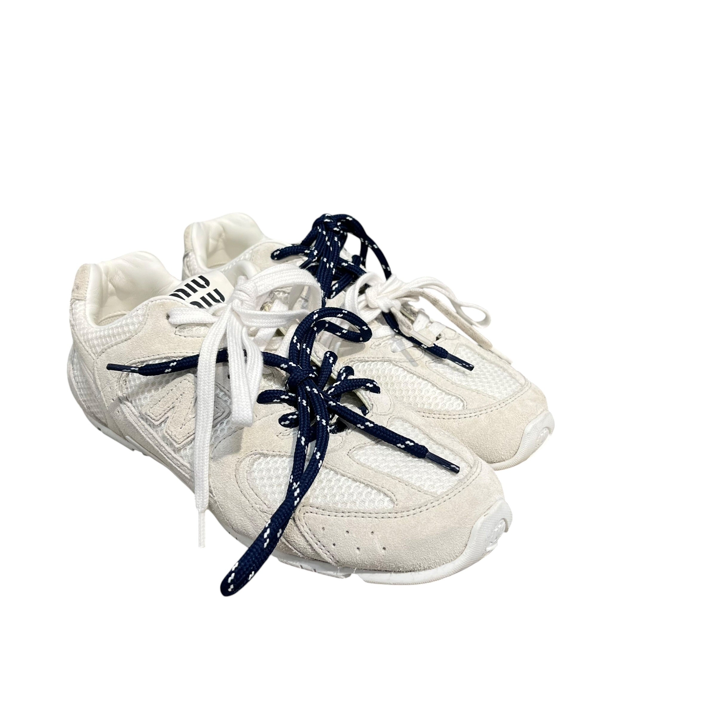 MIU MIU/NEW BALANCE/Low-Sneakers/EU 38/Suede/WHT/blu laces 5E165E view 1