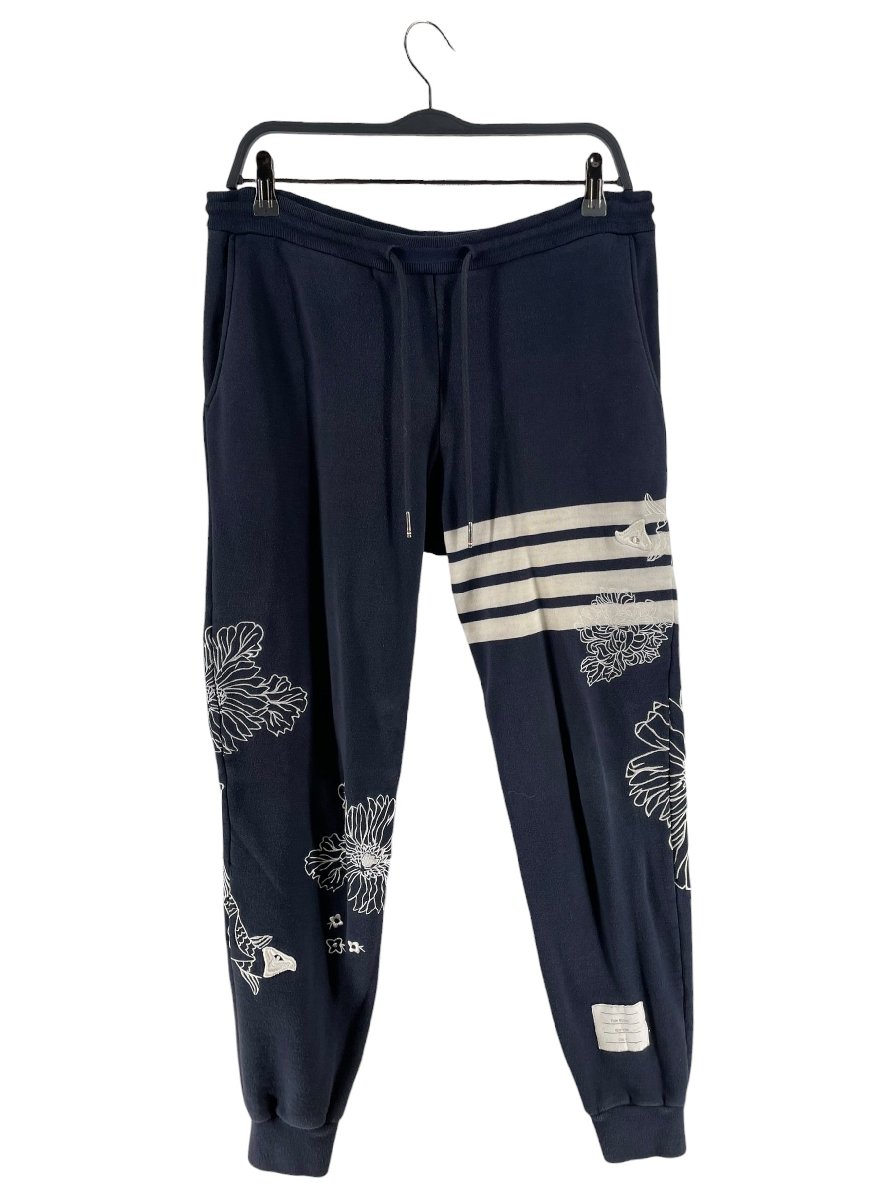 THOM BROWNE. NEW YORK/Pants/Cotton/NVY/KOI & CHRYSANTHEMUM SWEATPANTS view 1
