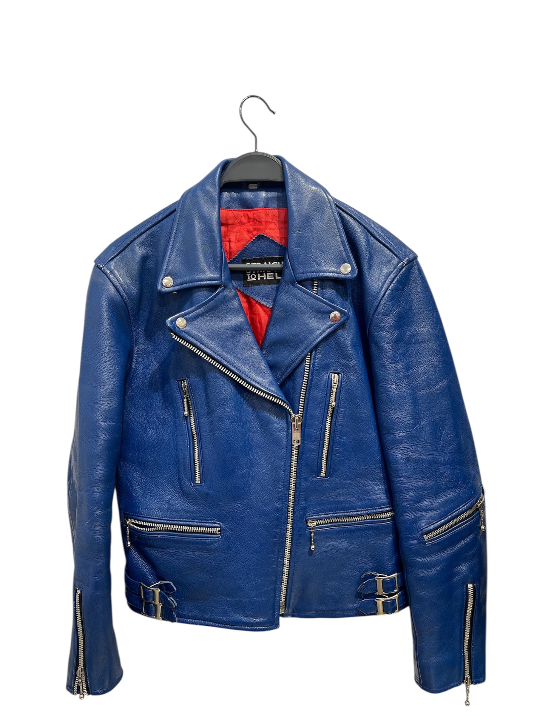 STRAIGHT TO HELL/Leather Jkt/42/Leather/BLU/BLUE LEATHER BIKER view 1