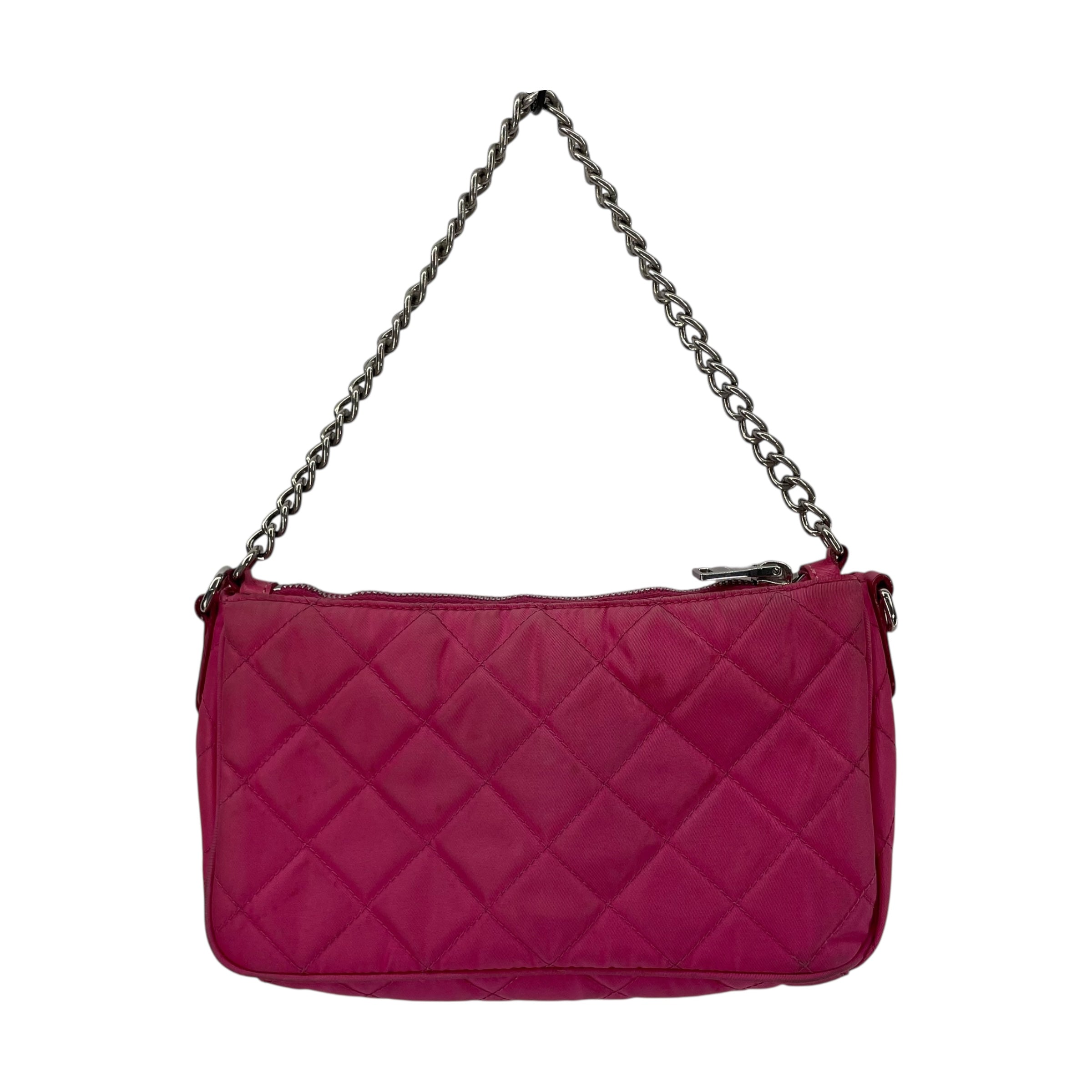PRADA/Hand Bag/Nylon/PNK/quilted silver chain view 2