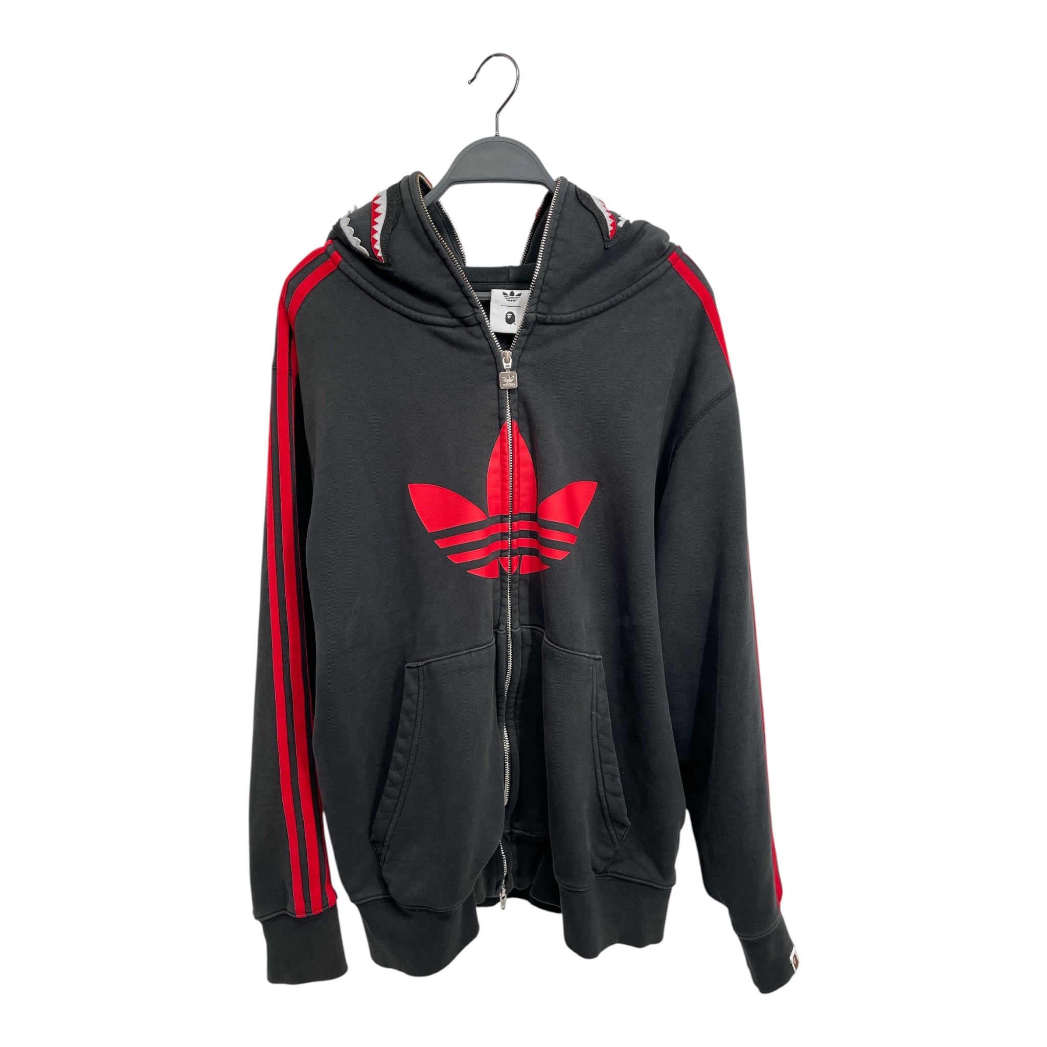 A BATHING APE/adidas/Hoodie/XL/Graphic/Cotton/BLK/RED STRIPES ON ARMS view 1