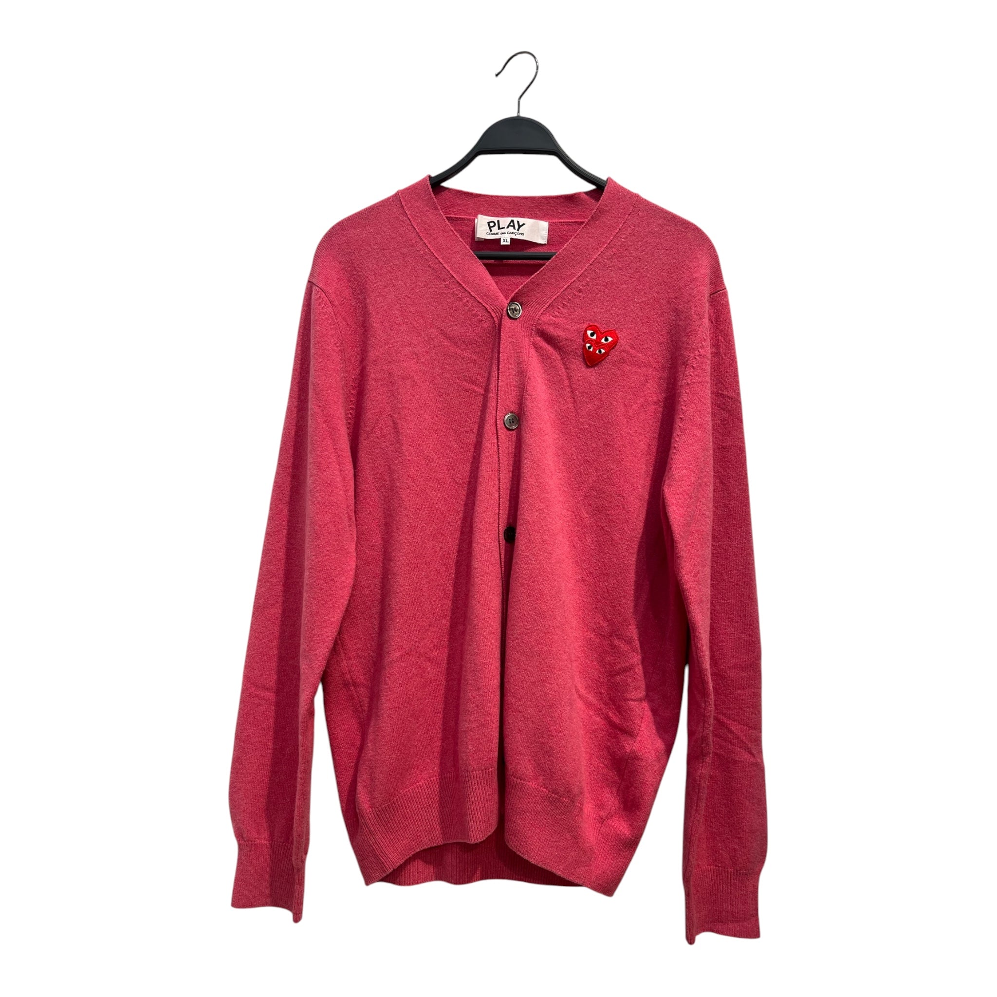 PLAY COMME des GARCONS/Cardigan/XL/Wool/PNK/DOUBLE HEART LOGO- view 1