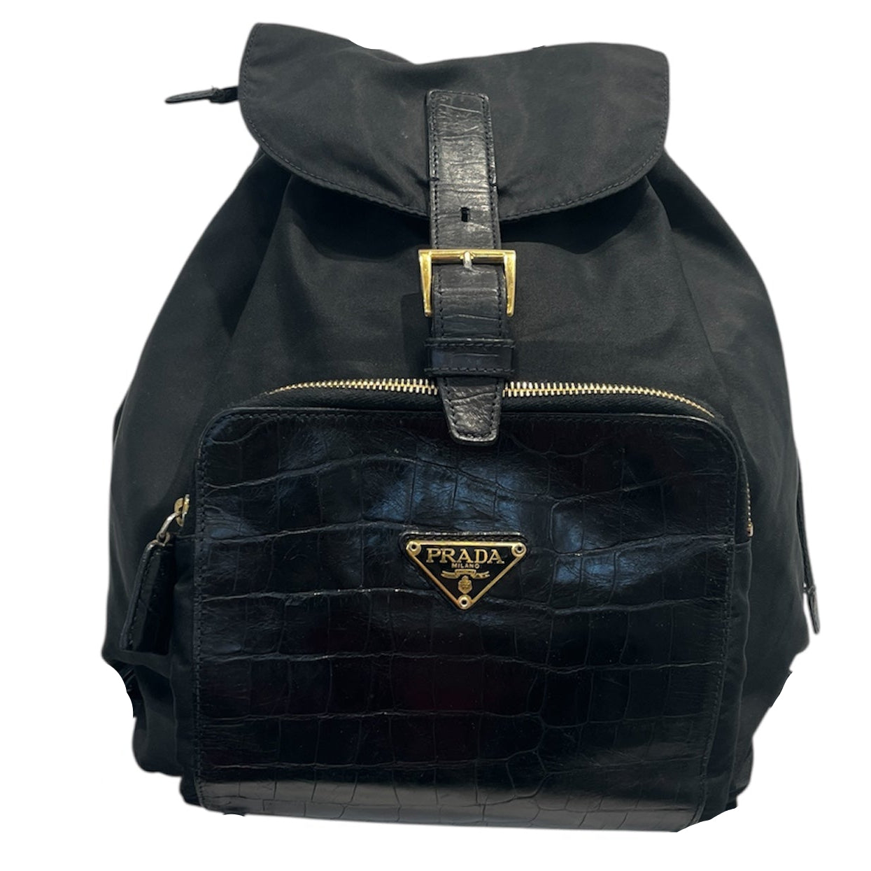 PRADA/Backpack/Nylon/BLK/LEATHER POCKET view 1