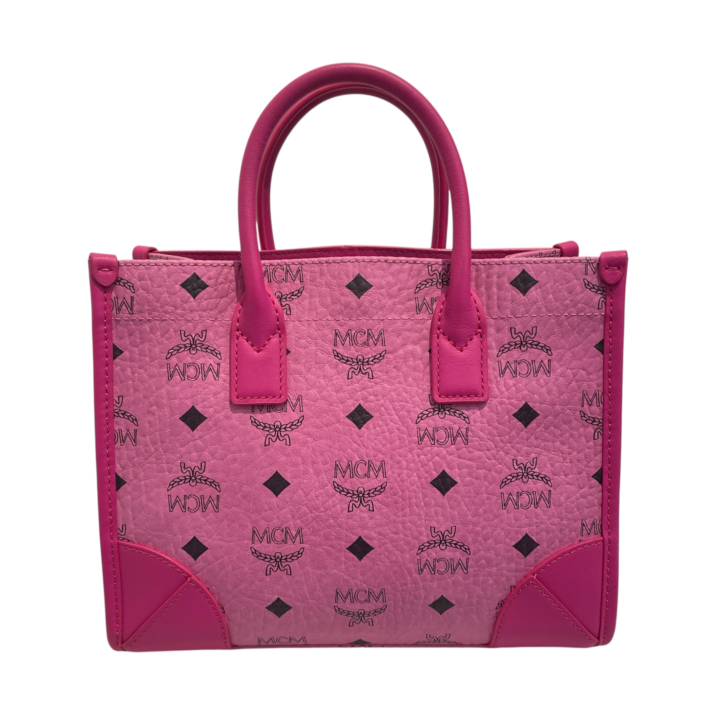 MCM/Tote Bag/Monogram/Leather/PNK/small munchen tote in pink view 1