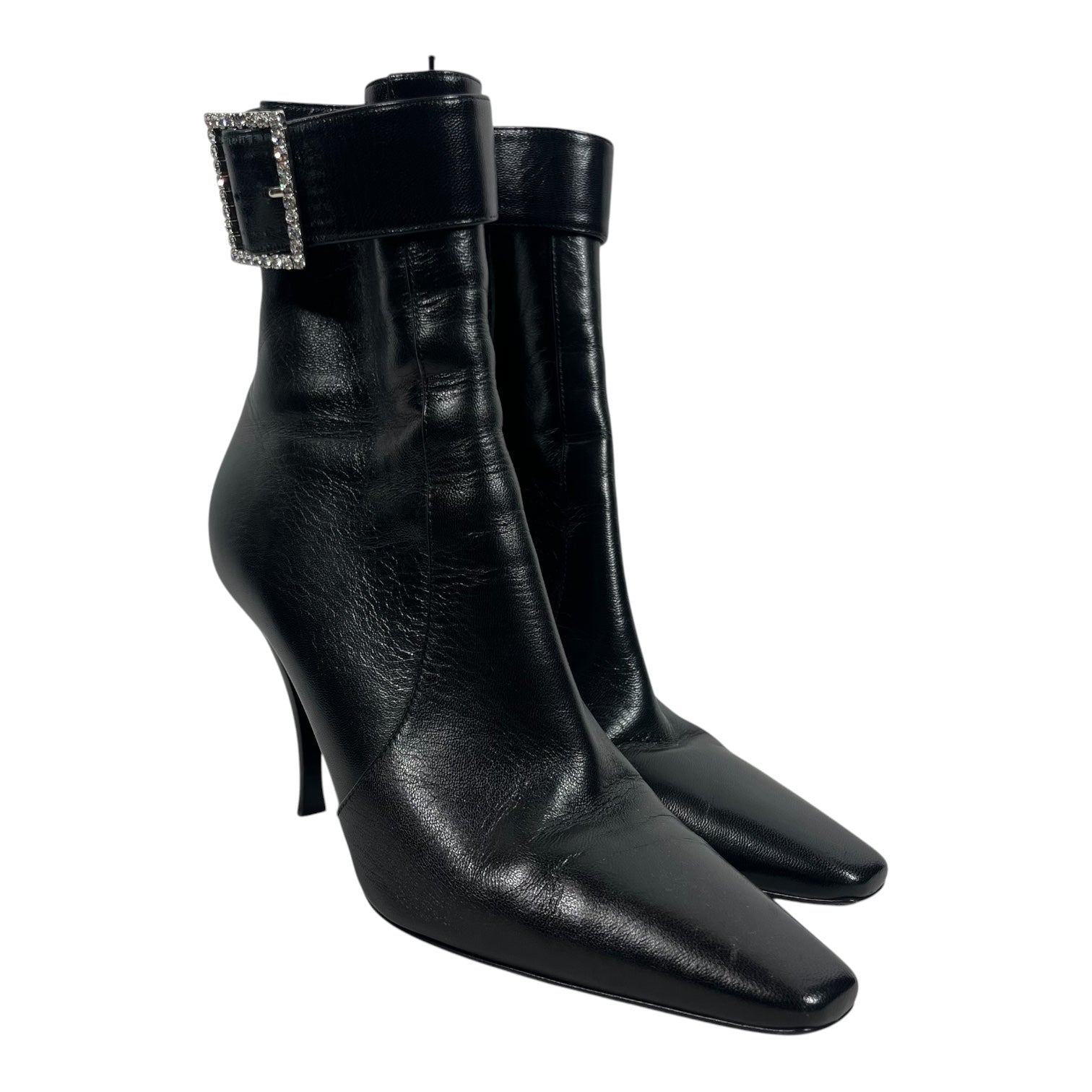 SAINT LAURENT/Ankle Boots/EU 38/BLK/cystal buckle ankle boot view 1