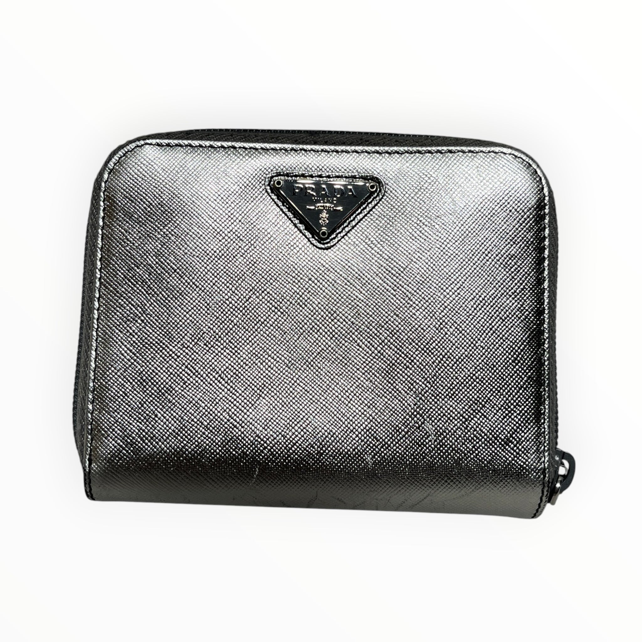 PRADA/Coin Wallet/Leather/SLV/M's/Saffiano Leather Silver Coin W view 1