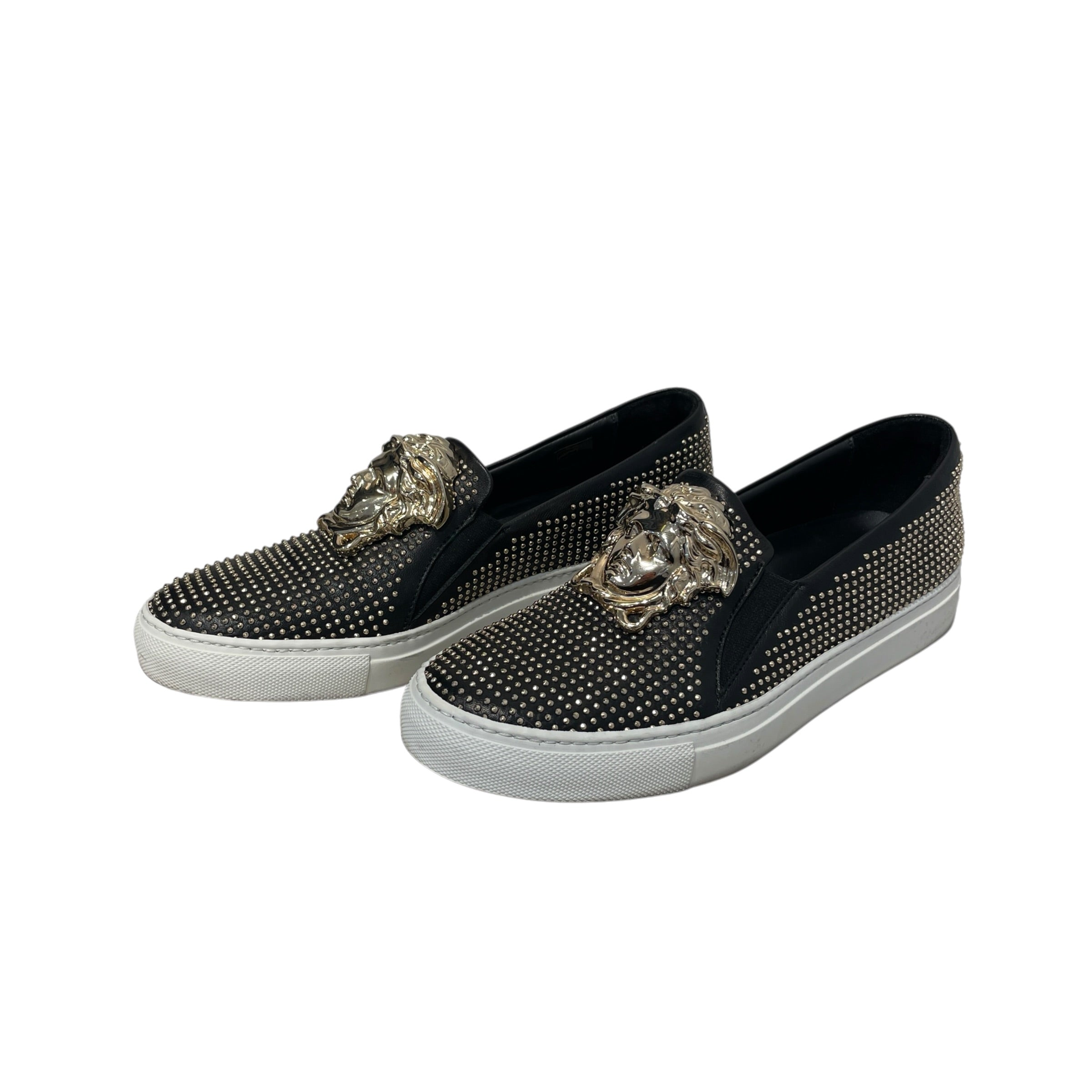 VERSACE/Loafers/EU 37.5/All Over Print/Leather/BLK/Medusa Studded Slip-on view 1
