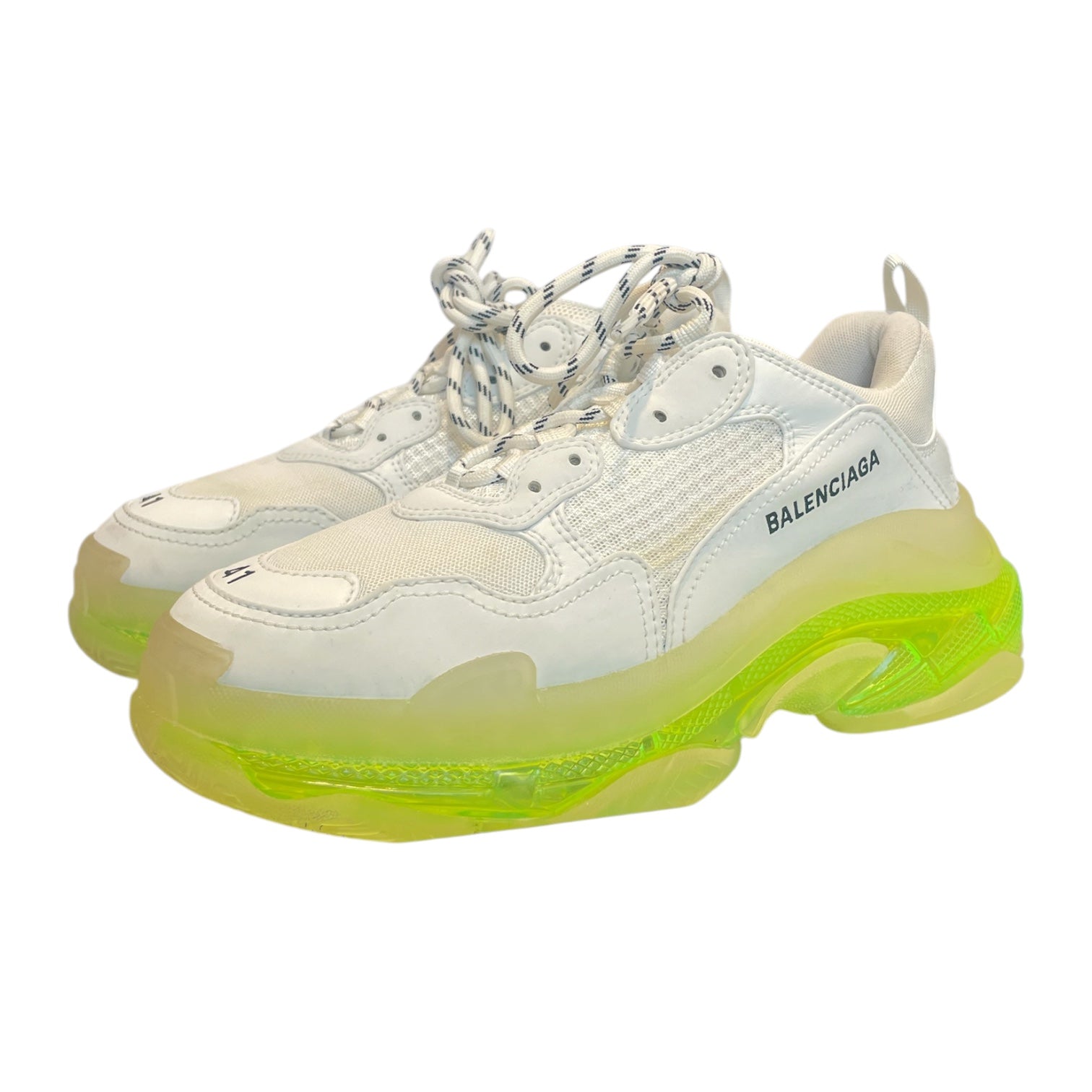 BALENCIAGA/Low-Sneakers/US 8/WHT/triple S lime grn sole view 1