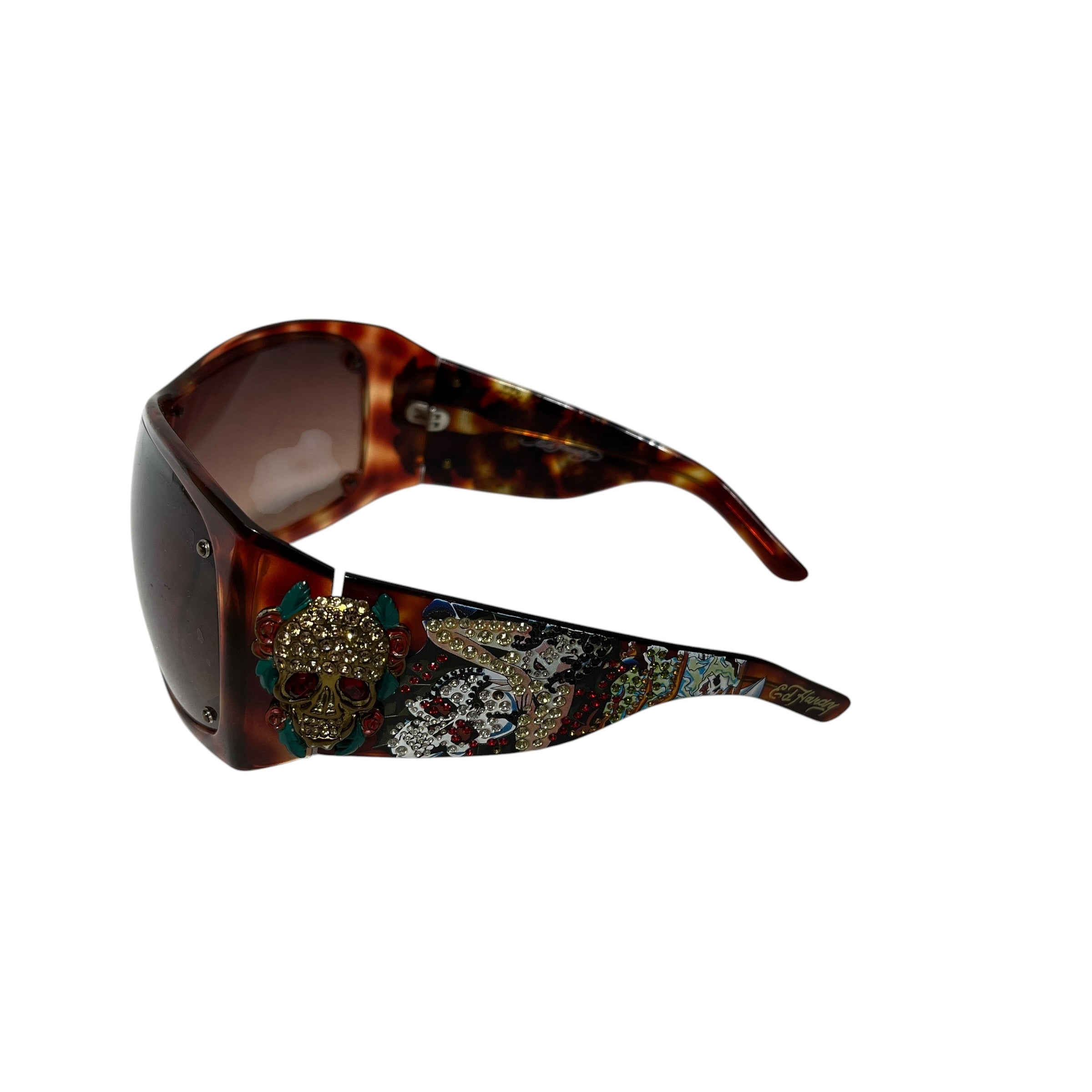 Ed Hardy/Glasses/All Over Print/Tortoiseshell Pattern/BRW/L's/RHINESTONE SKULL view 3