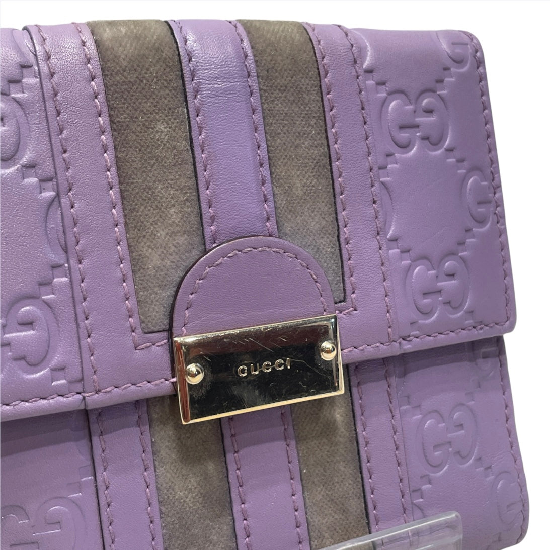 GUCCI/Trifold Wallet/Monogram/Leather/PPL/L's/purp gry view 6